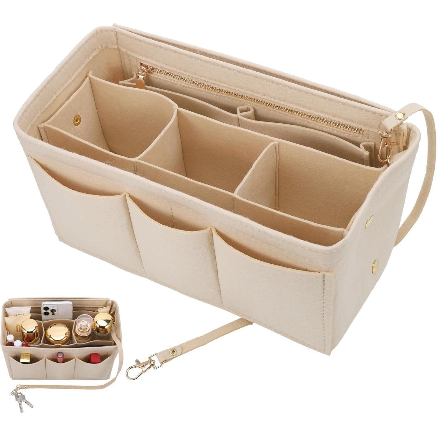 LuxusKollektion Taschenorganizer Taschenorganizer Filz Innentasche Shopper Multipocket Damen Beige-m