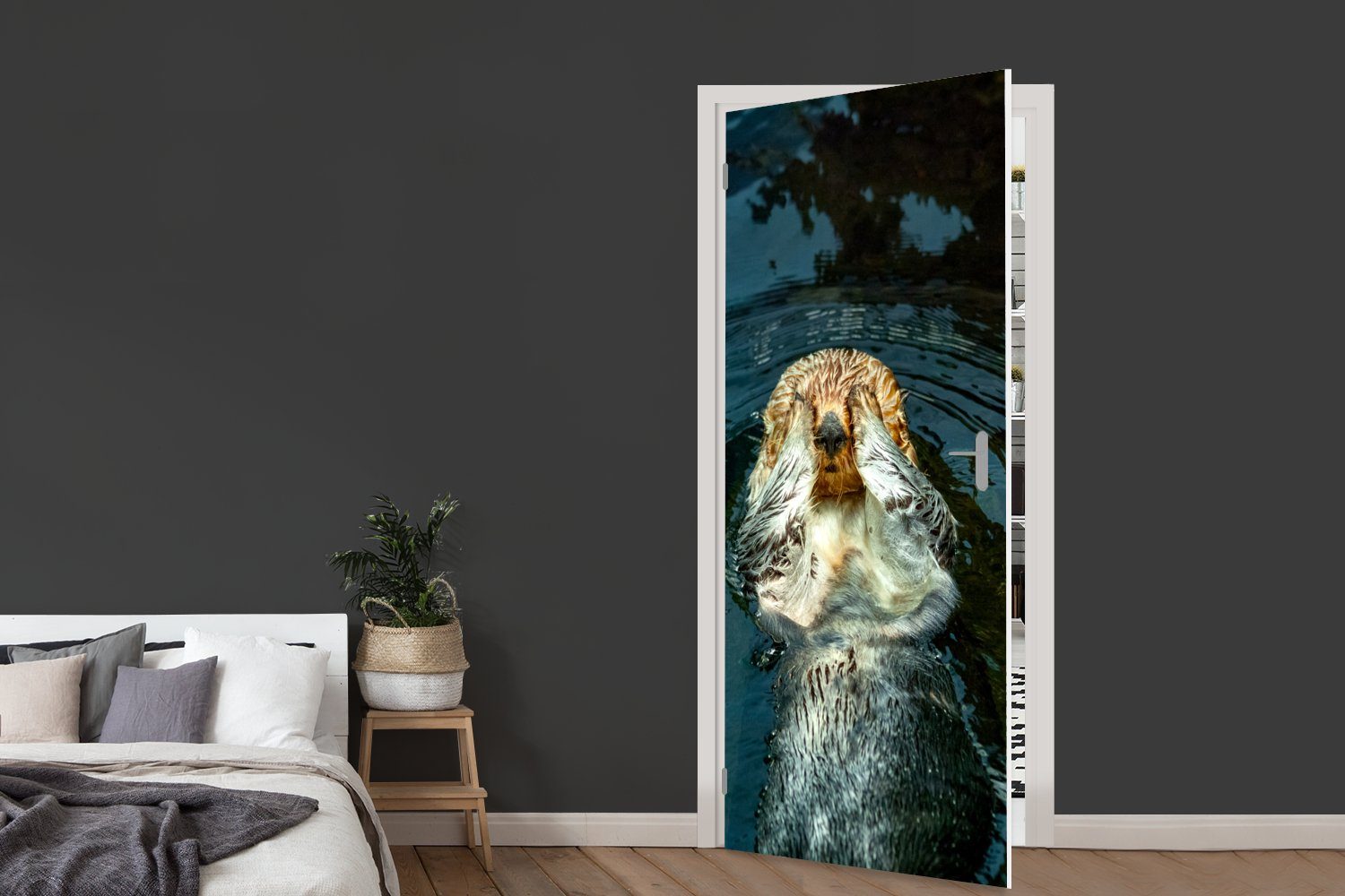 MuchoWow Türtapete Otter im Fototapete (1 bedruckt, Matt, Wasser, St), Türaufkleber, Tür, cm 75x205 für