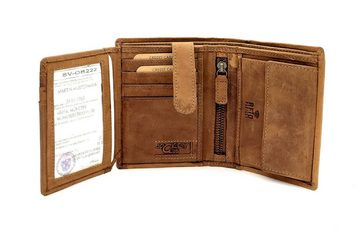 JOCKEY CLUB Geldbörse echt Leder Portemonnaie mit RFID Schutz heulender Wolf, Geldbeutel, Mond, cognac braun