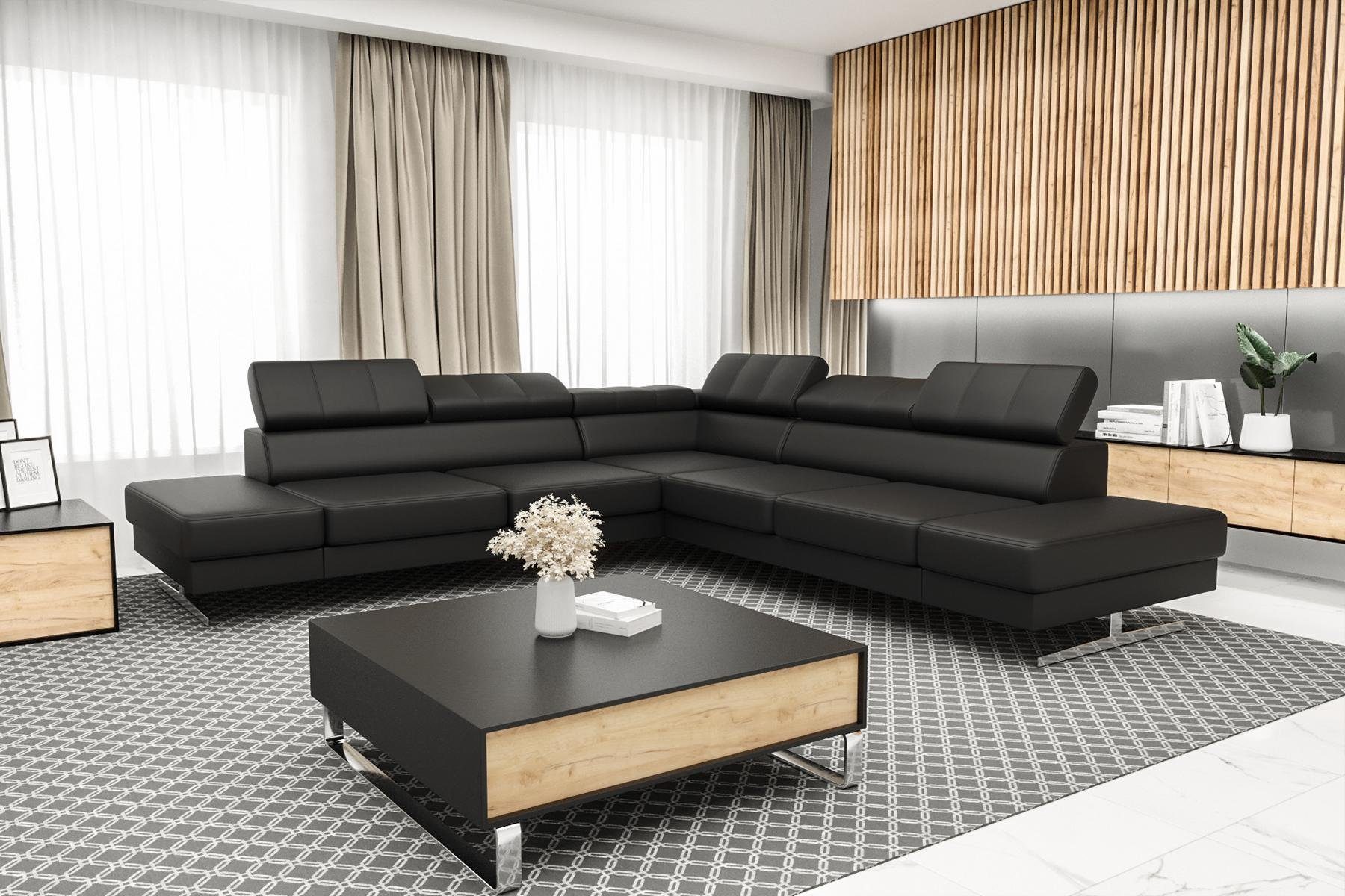 Schwarzes Luxus L-Form Ecksofa Designer Sofa Europe in Textil, Wohnzimmer Made JVmoebel Couch