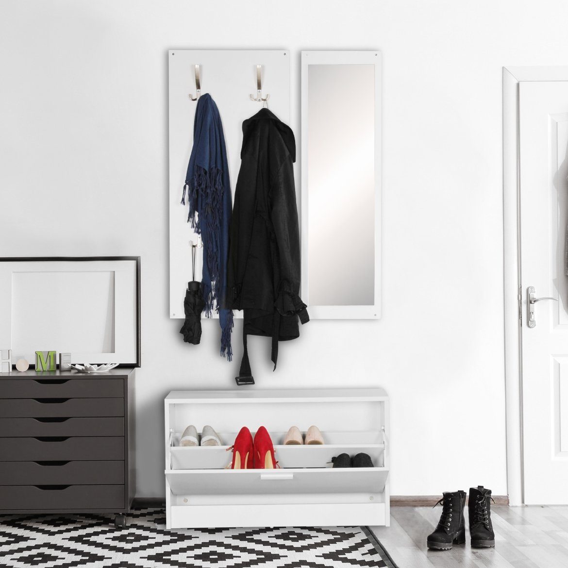 FINEBUY Garderoben-Set SuVa7081_1, (Wandgarderobe mit Spiegel günstig online kaufen