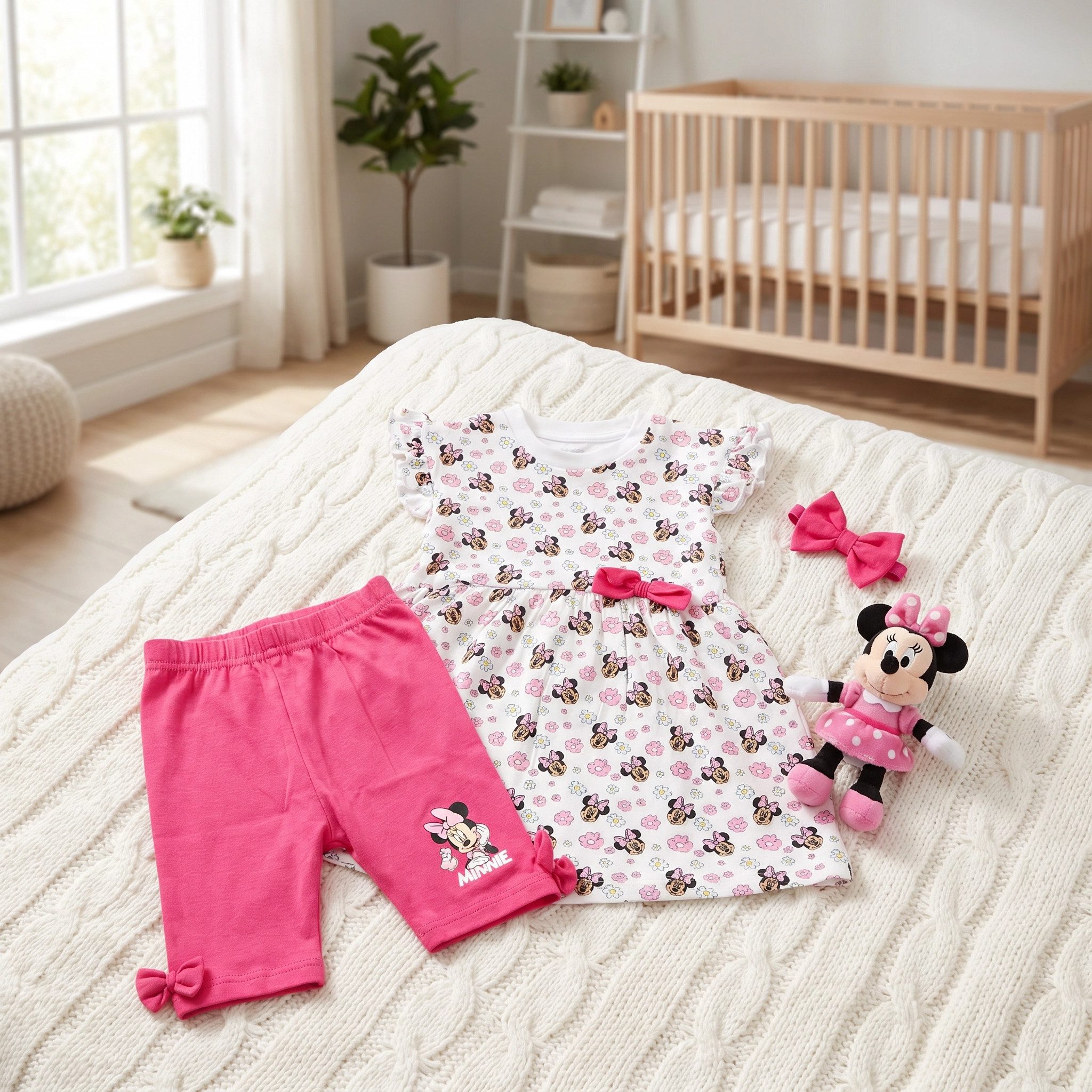 Disney Sommerkleid Disney Minnie Maus Mädchen Baby 2 tlg Set Kleid plus Leggings Gr. 62 bis 86