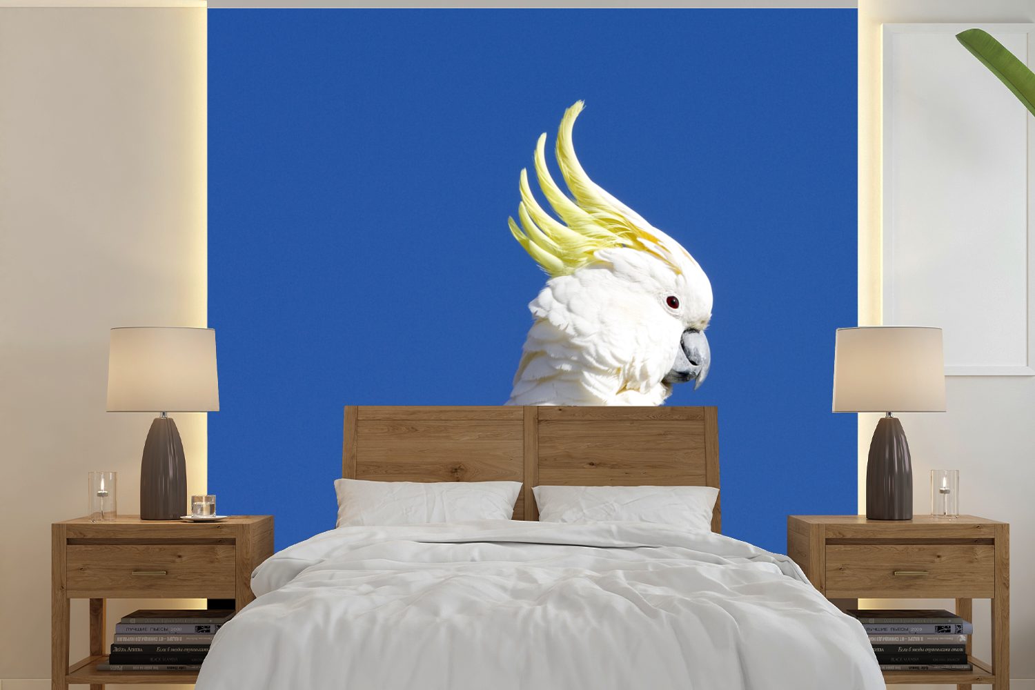 MuchoWow Fototapete Weißer Kakadu mit gelbem Kamm vor blauem Himmel, Matt, bedruckt, (5 St), Vinyl Tapete für Wohnzimmer oder Schlafzimmer, Wandtapete