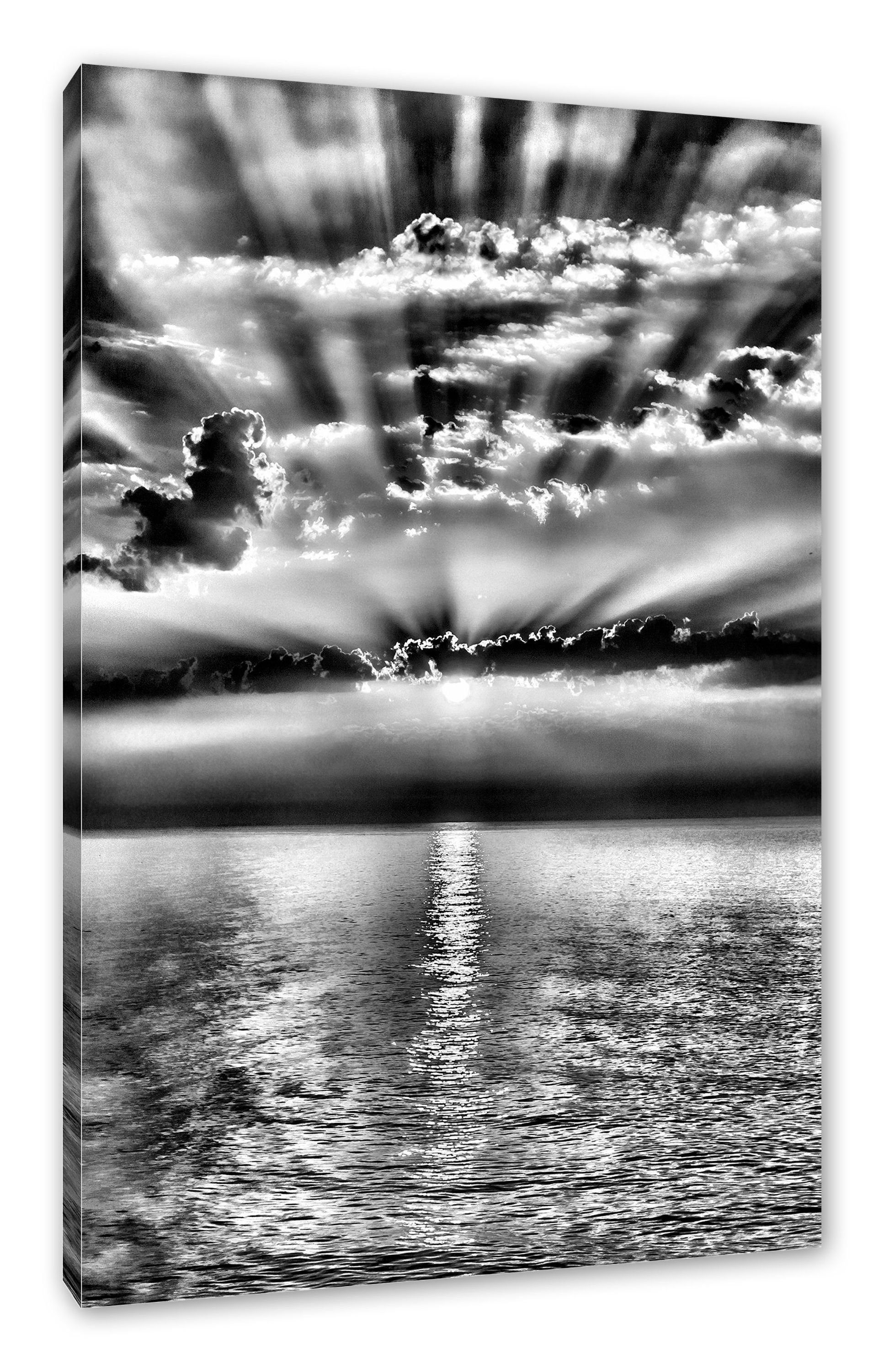 St), im (1 Sonnenaufgang Leinwandbild Pixxprint im Meer Zackenaufhänger Sonnenaufgang, Leinwandbild fertig Meer bespannt, inkl.