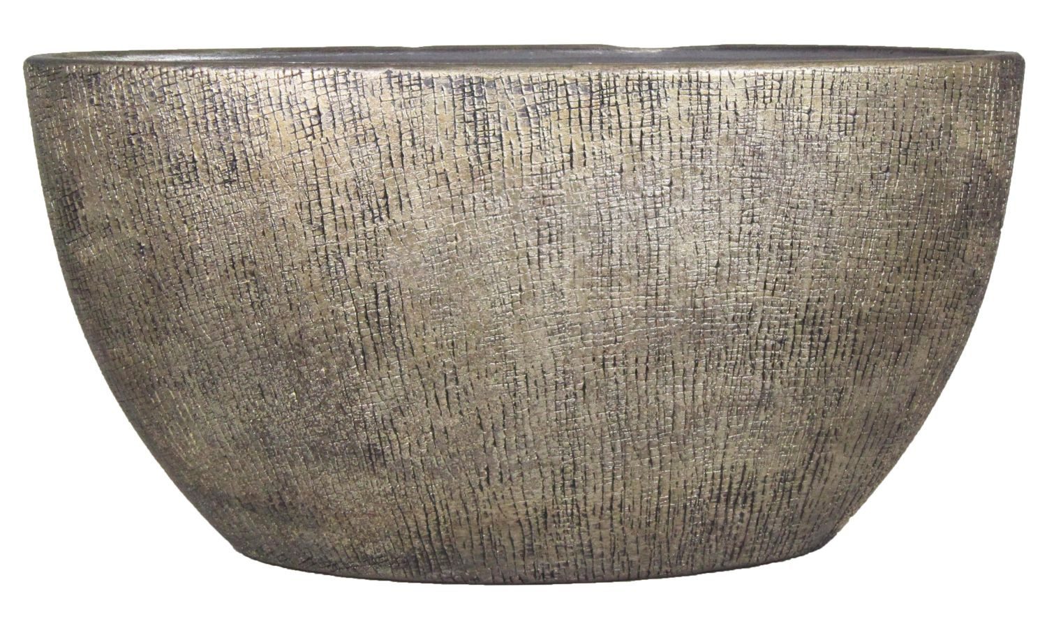 INNA-Glas Blumentopf Ovaler Keramiktopf mit Maserung, Gold, 49x20x25 cm