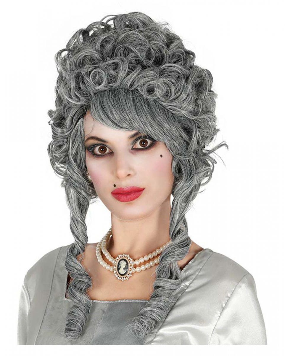 Horror-Shop Kostüm-Perücke Graue Rokoko Perücke mit Locken, für Damen