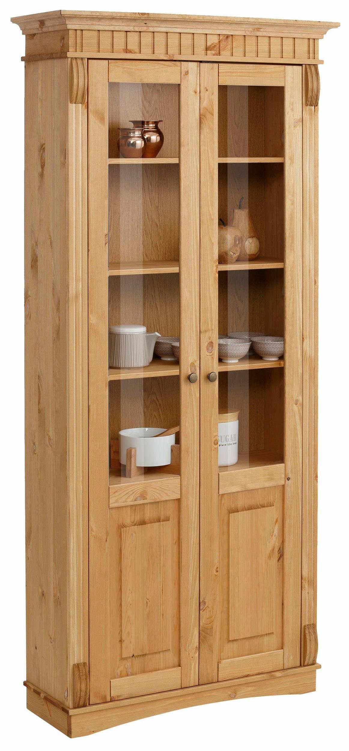 OTTO home Glasvitrine Teresa (Maße (B/T/H): ca. 90/32/193 cm) mit 2 Glastüren, Höhe 193 cm, aus massiver Kiefer, FSC®