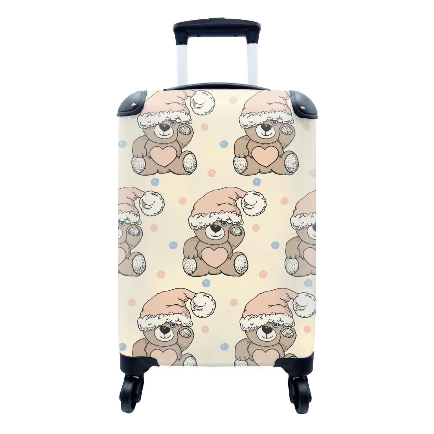 MuchoWow Handgepäckkoffer Teddybär - Schlafmütze - Kinder - Pastell, 4 Rollen, Reisetasche mit rollen, Handgepäck für Ferien, Trolley, Reisekoffer