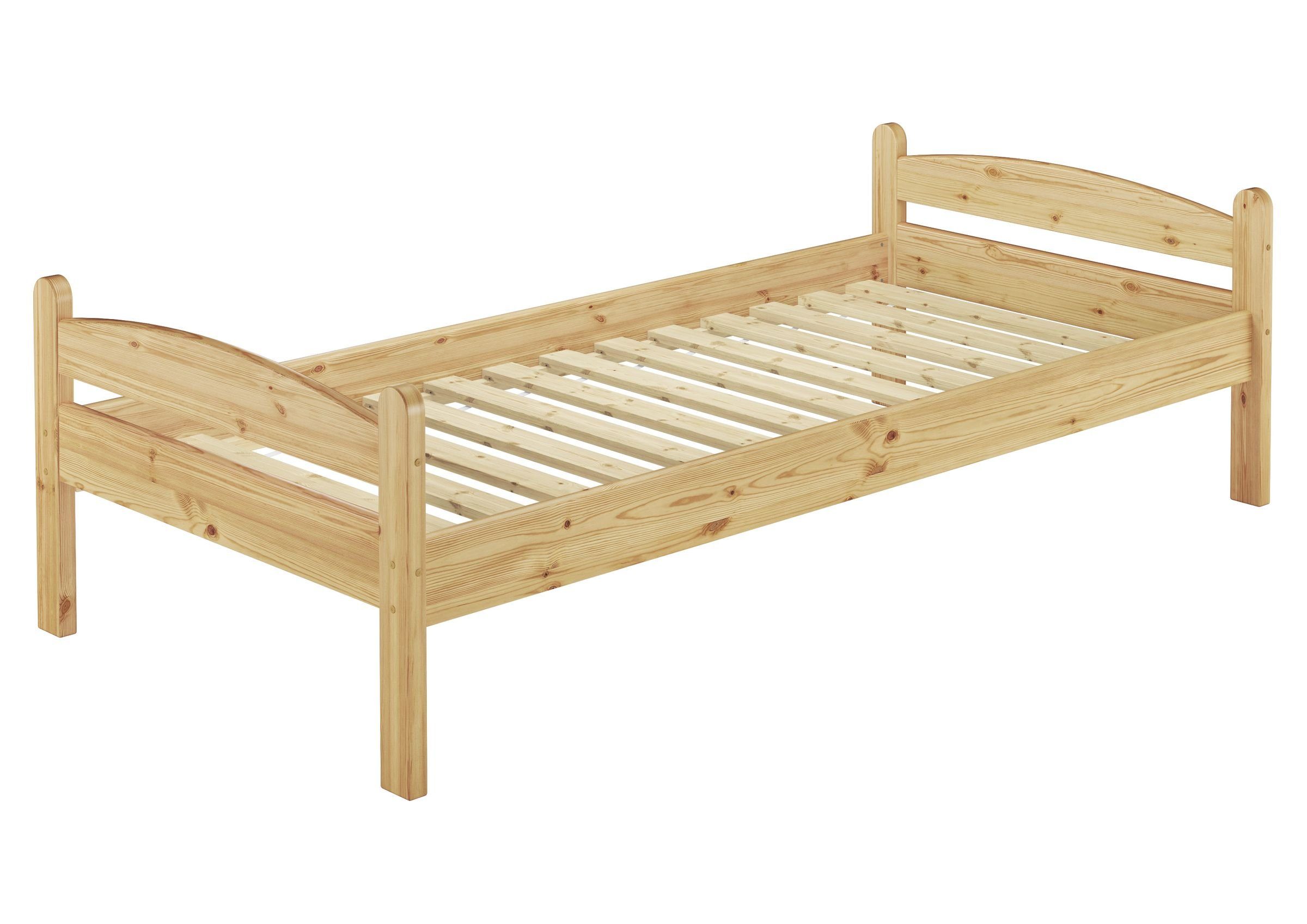 ERST-HOLZ Bett Holzgestell, 100x200, Kieferfarblos lackiert mit und Rost Matratze Bettenset