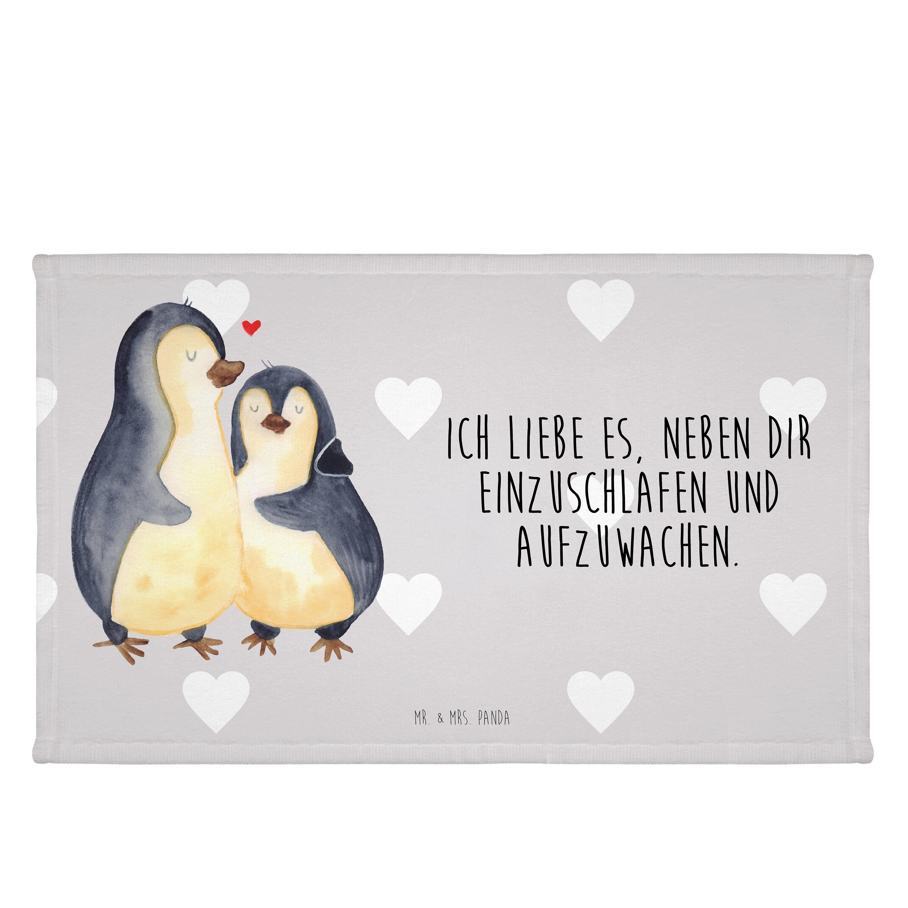 Mr. & Mrs. Panda Handtuch Pinguine Einschlafen - Grau Pastell - Geschenk, Hochzeitstag, Liebesg, (1-St)