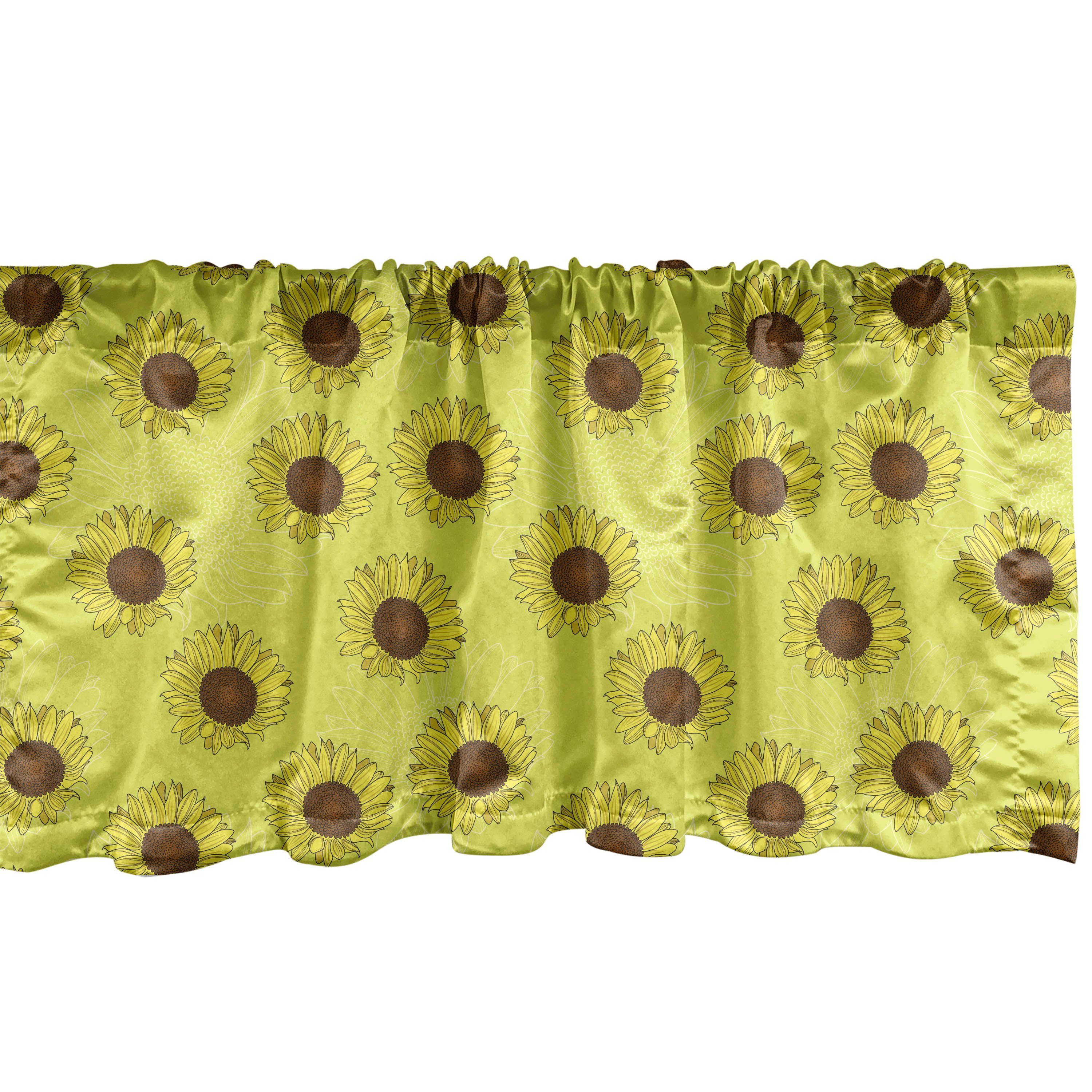 Scheibengardine Vorhang Volant für Küche Schlafzimmer Dekor mit Stangentasche, Abakuhaus, Microfaser, Blumen Rustikale Sonnenblumen Silhouette