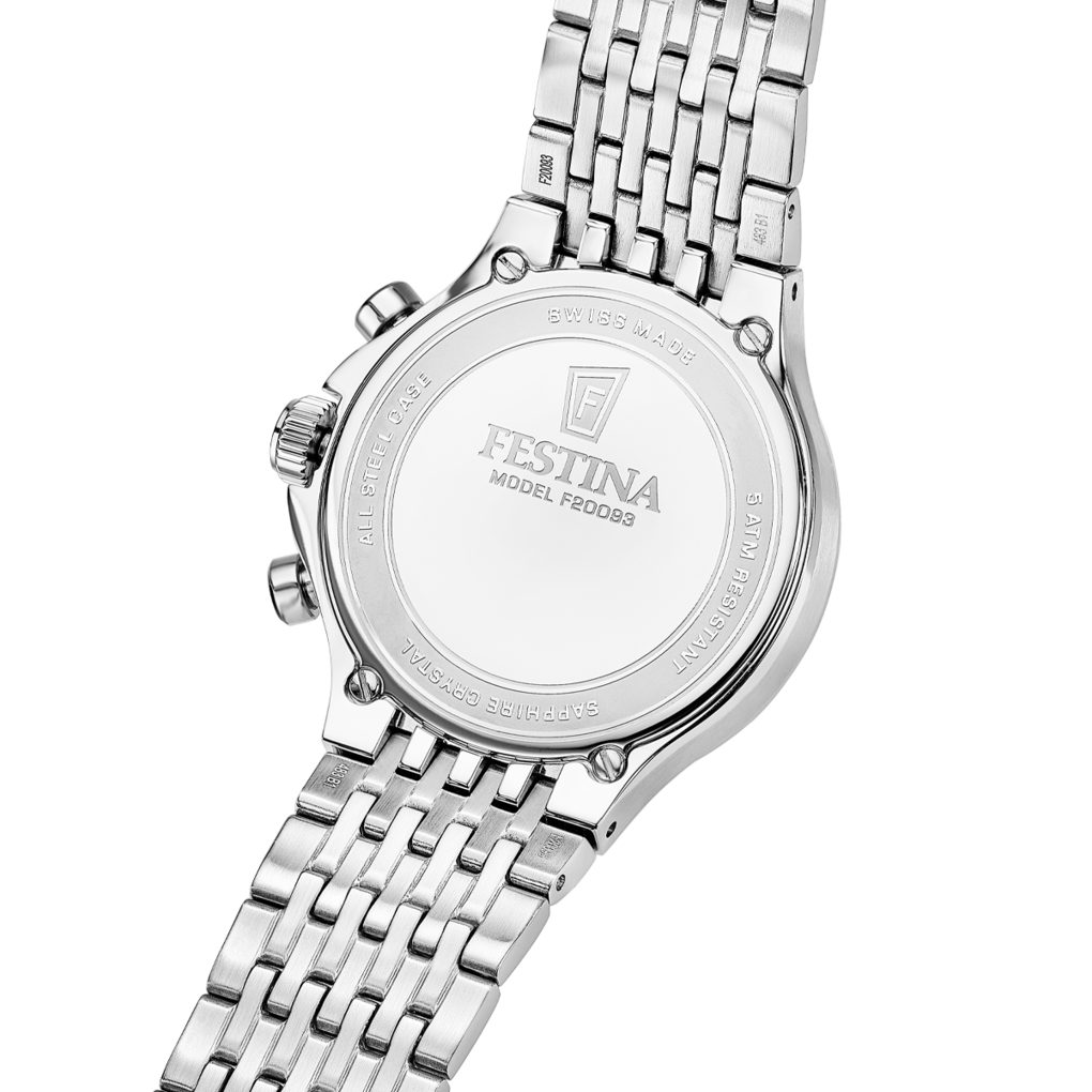 Festina Chronograph Chrono F20093_1, Quarzuhr, Armbanduhr, Herrenuhr, Swiss Made, Edelstahlarmband, analog
