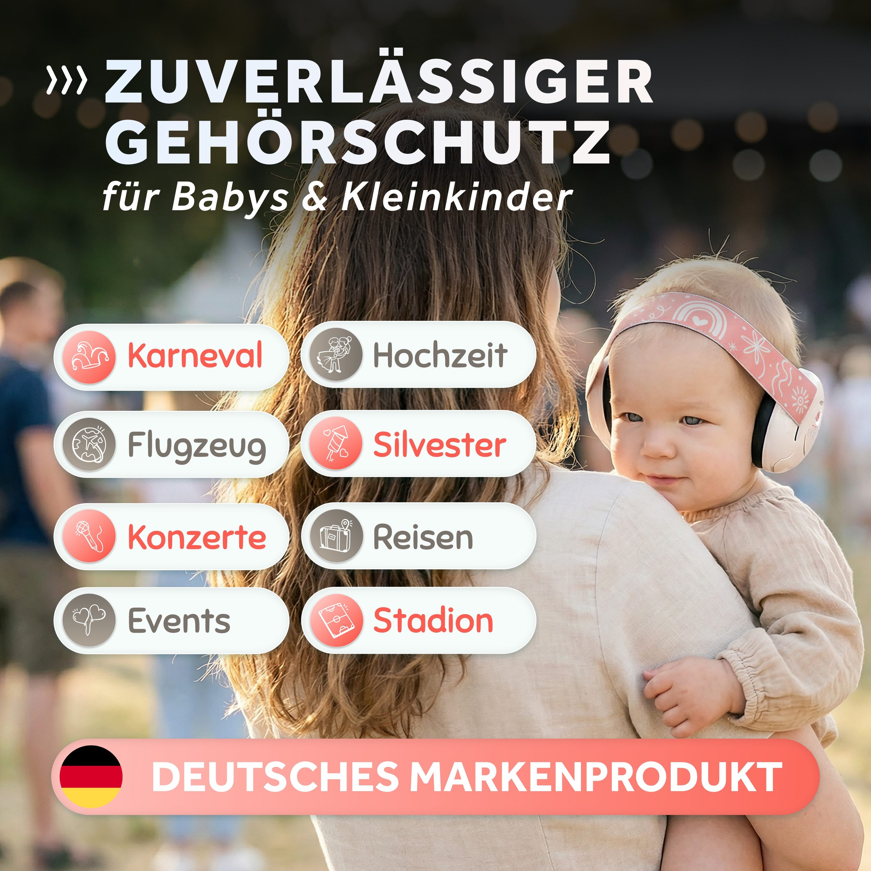 Schallwerk Kapselgehörschutz Mini+ Ohrenschützer für Kleinkinder - Gehörschutz Baby, (Kopfhörer Babys & Kleinkinder, Ohrenschutz für Babys mit verstellbaren Band), bis zu 52cm Kopfumfang