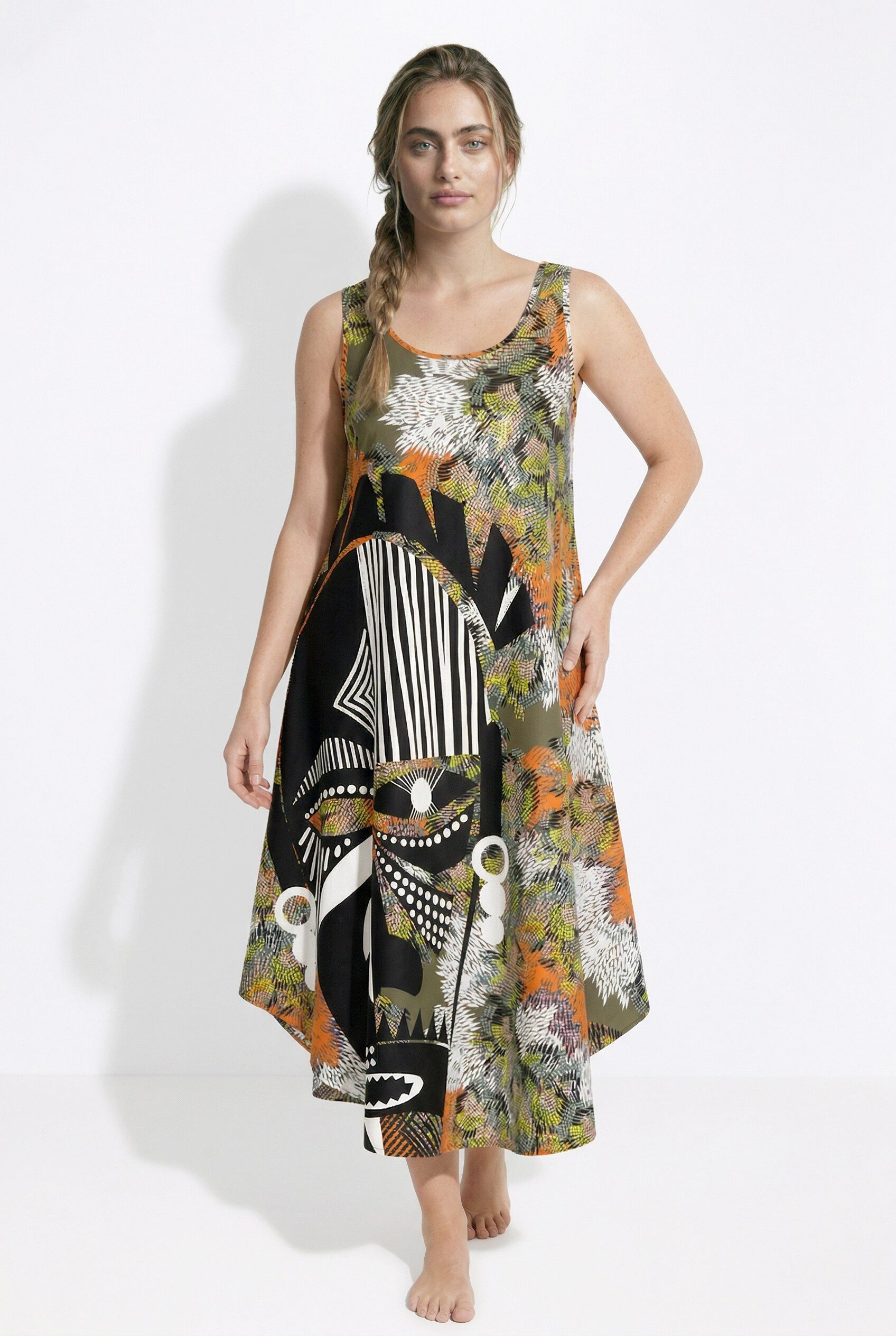 Ulla Popken Maxikleid Midikleid Maske A-Linie Rundhals ärmellos günstig online kaufen