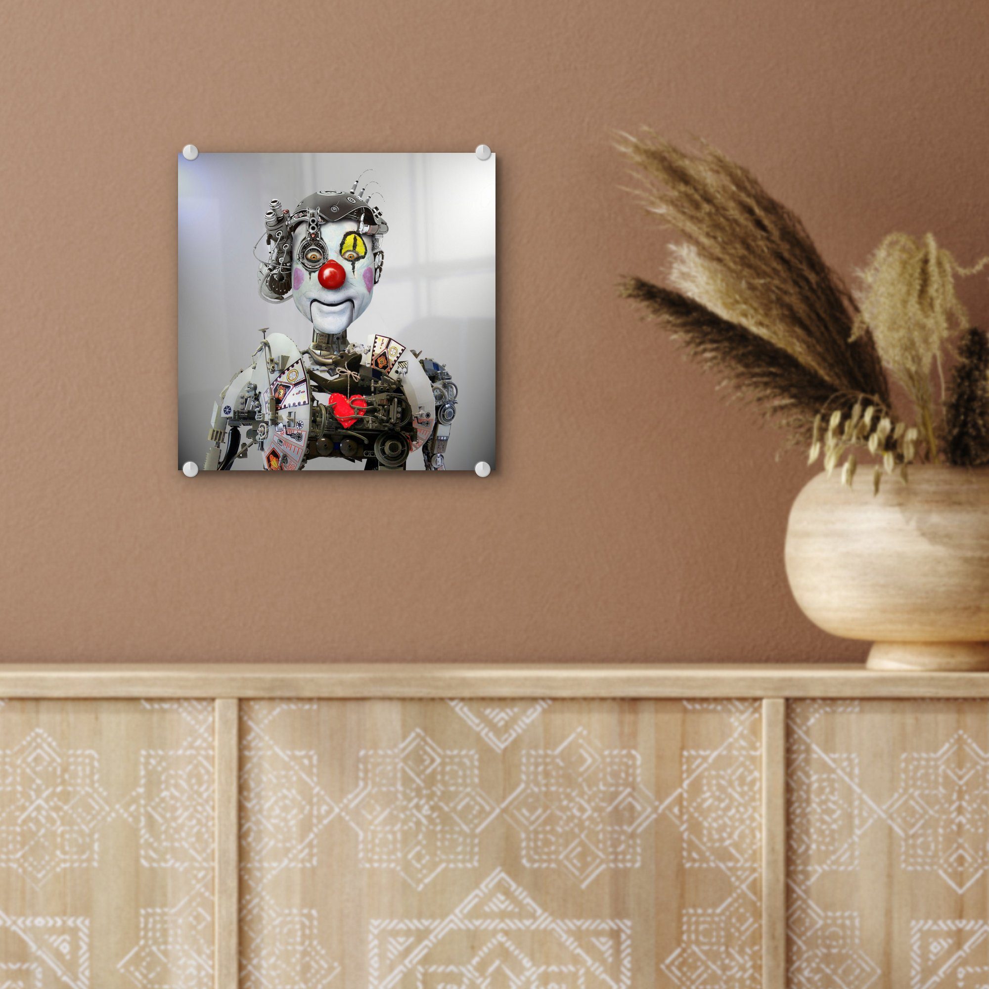 MuchoWow Acrylglasbild Elektronischer Clown, (1 Wandbild - Wanddekoration Bilder St), - auf Glas Glasbilder auf Glas Foto 