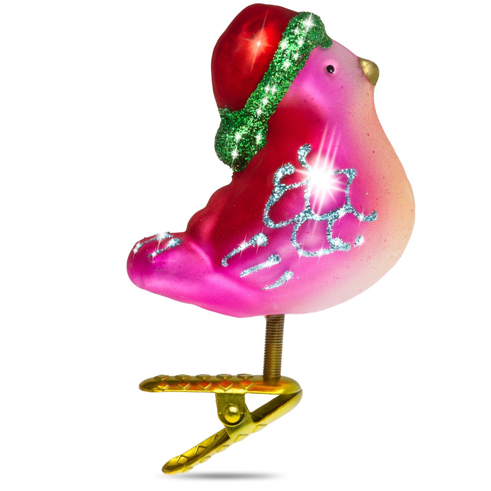 Glas Pink Weihnachtsbaum Figur SIKORA Clip Christbaumschmuck BS390 Vogel Anhänger