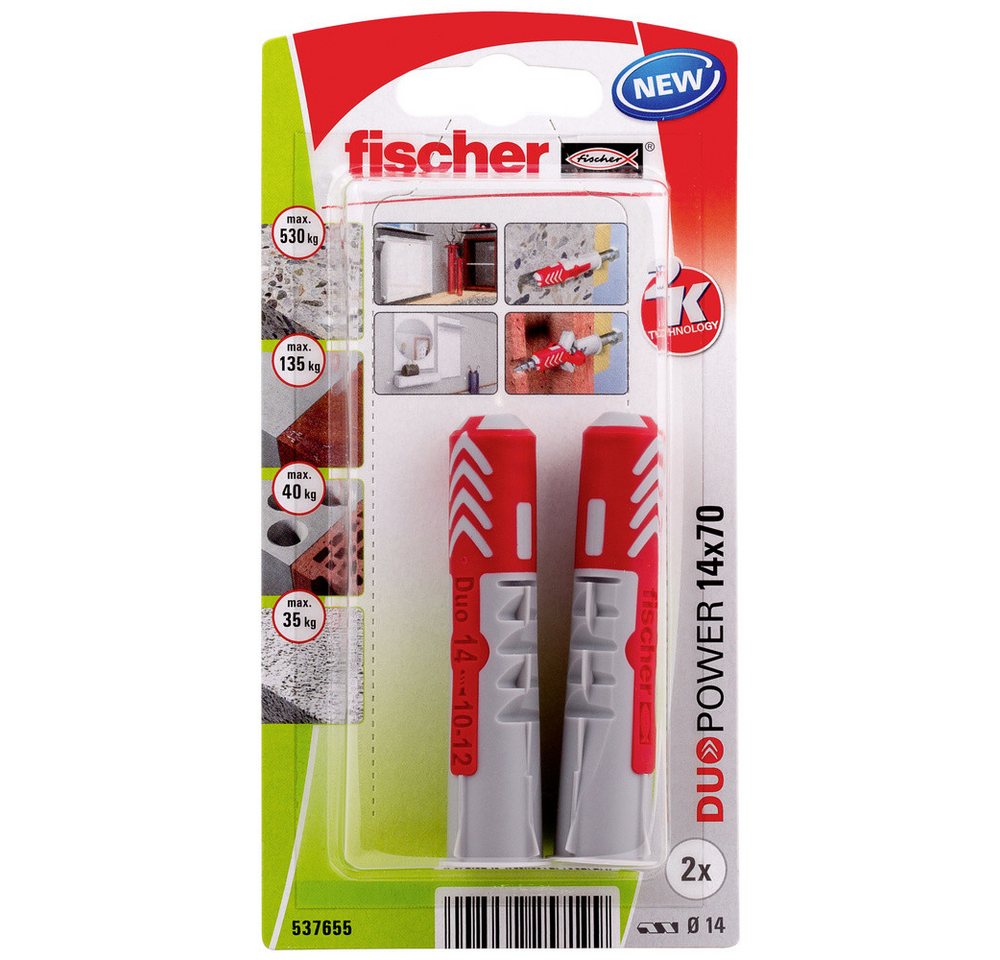 Thumbnail - Fischer Dübel-Set Fischer 537655 DuoPower 14 x 70 K NV Dübel 70 mm 14 mm 1 Set