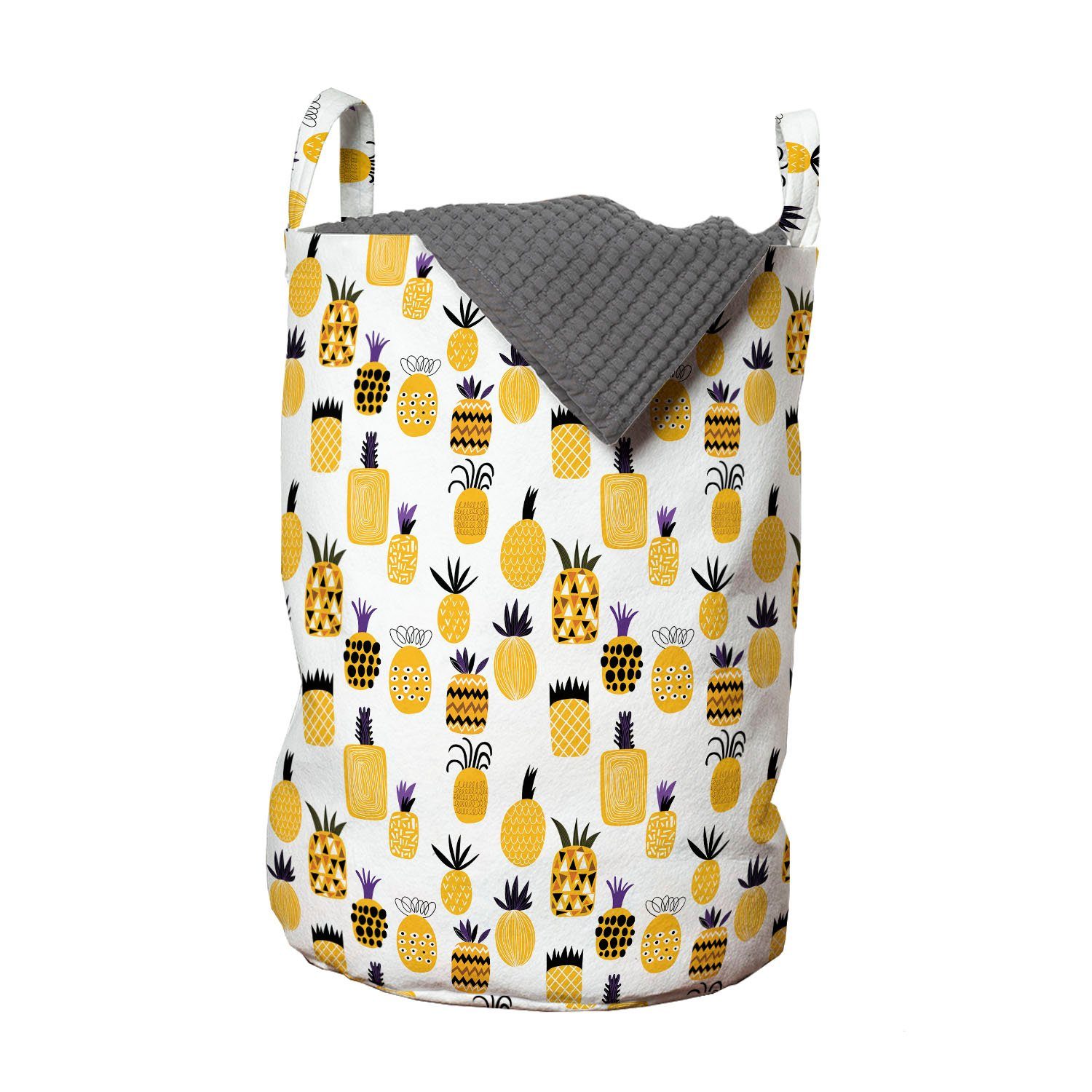 Abakuhaus Wäschesäckchen Wäschekorb mit Griffen Kordelzugverschluss für Waschsalons, Gelb Sommer Ananas