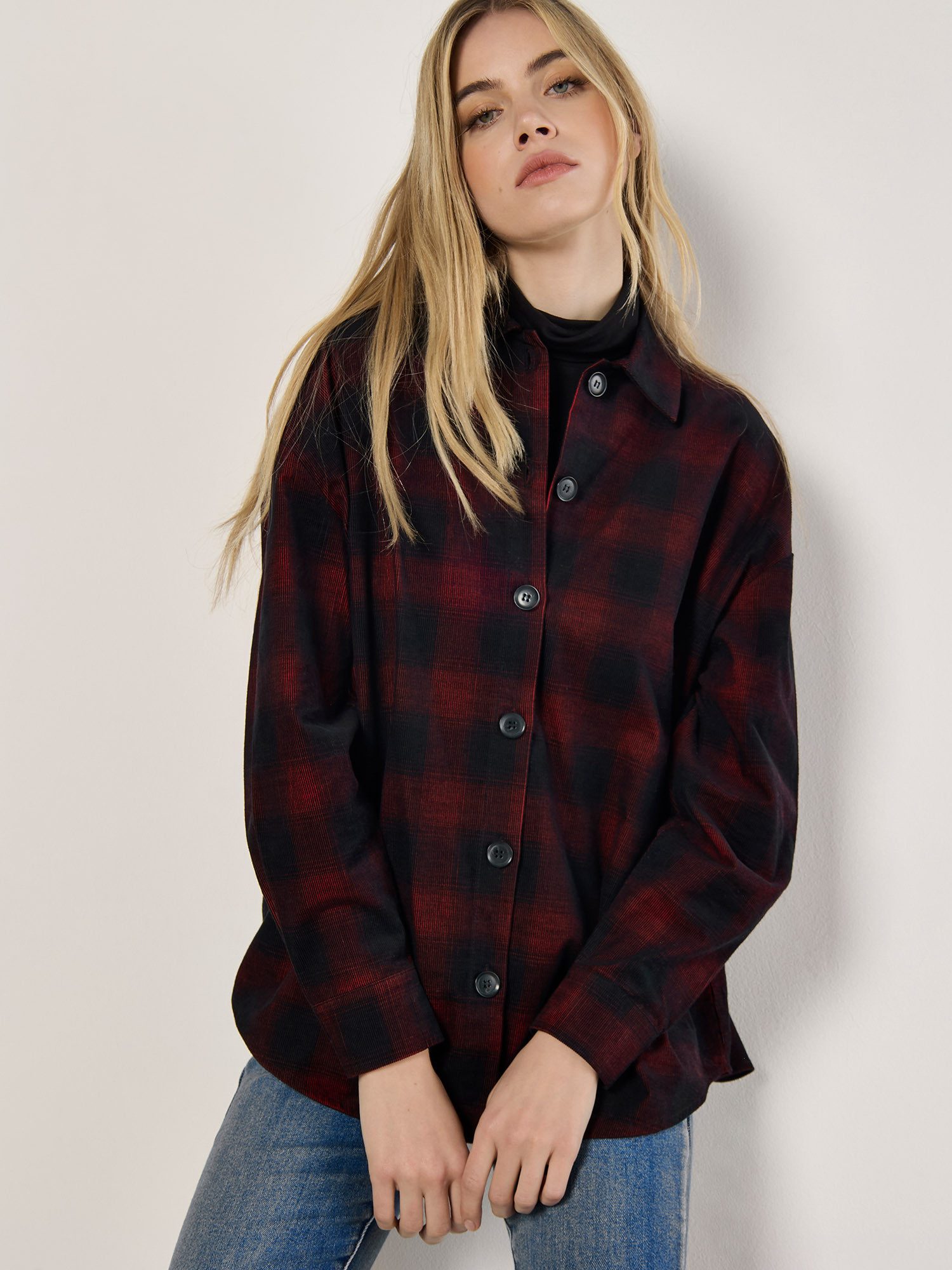 Apricot Hemdbluse Übergroßes kariertes Cordhemd, mit günstig online kaufen