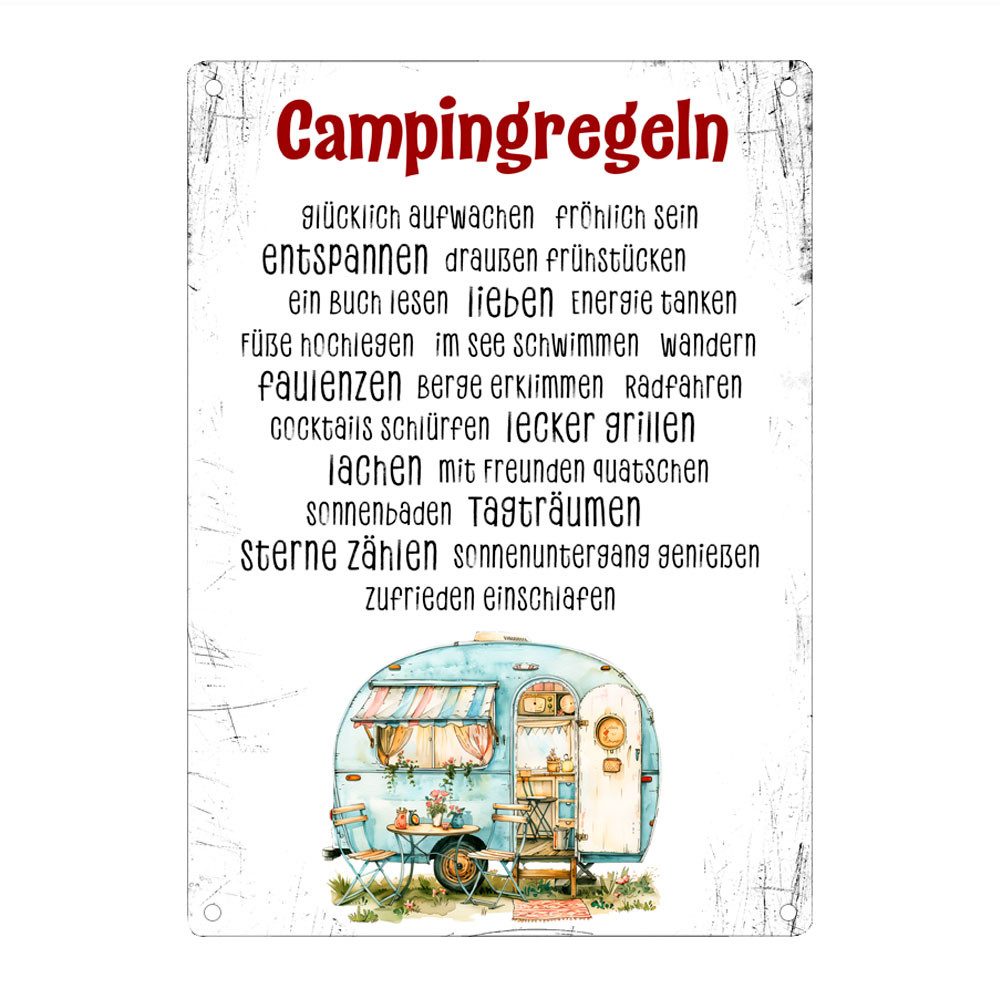 Metallschild CAMPINGREGELN - Camping-Dekoschild mit Spruch, Campingzubehör