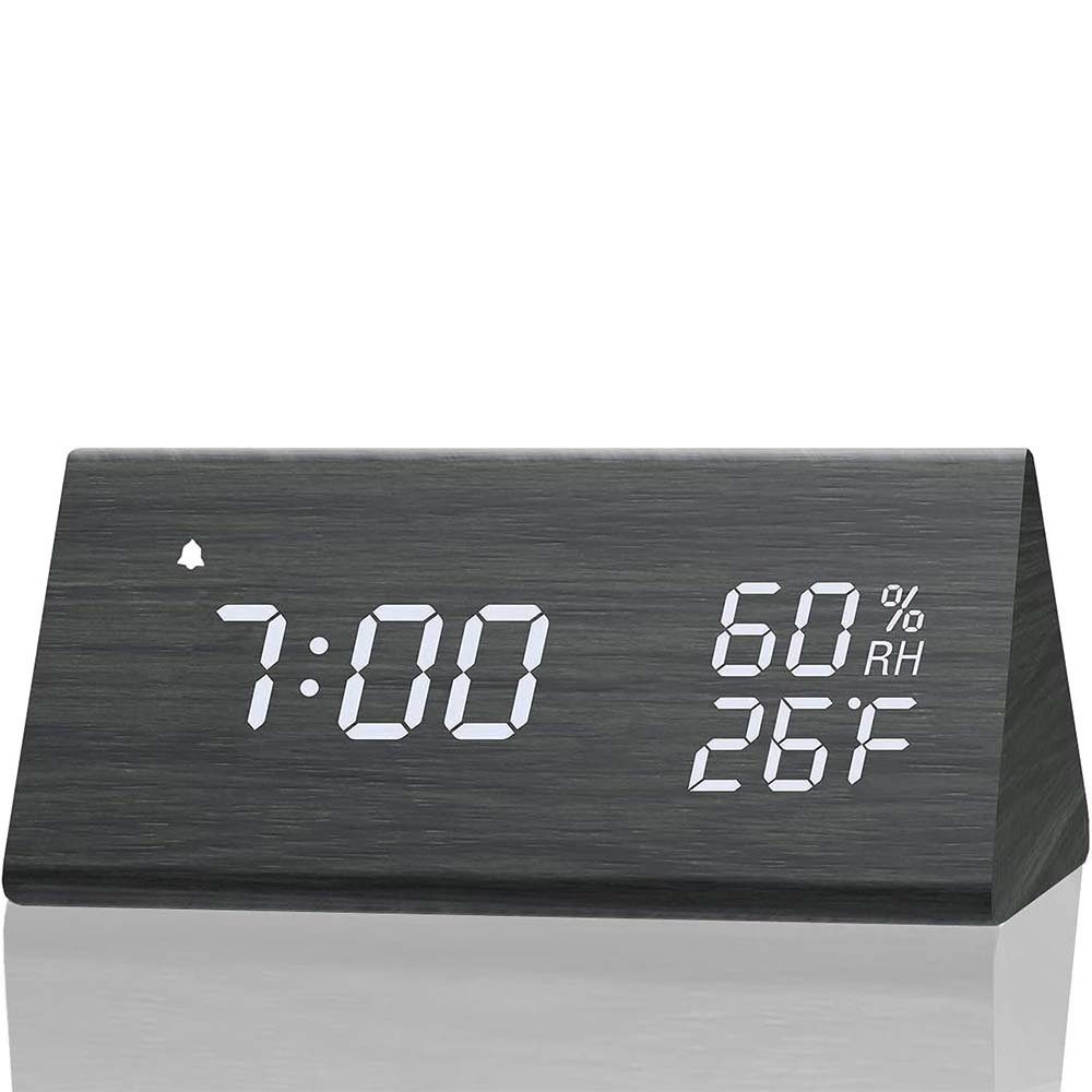 TUABUR Wecker Digital alarm clock with LED time display, wooden electronic clock Schwarz