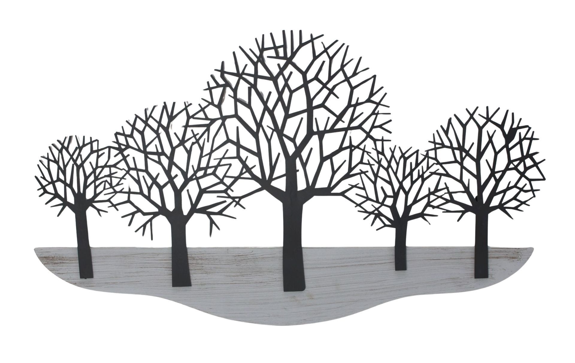 Dekoleidenschaft Wanddekoobjekt "Bäume" 3D Wanddeko aus Metall & Holz, 100x59 cm, Wandbild, Metallbild, Wandschmuck schwarz / grau, Wandobjekt