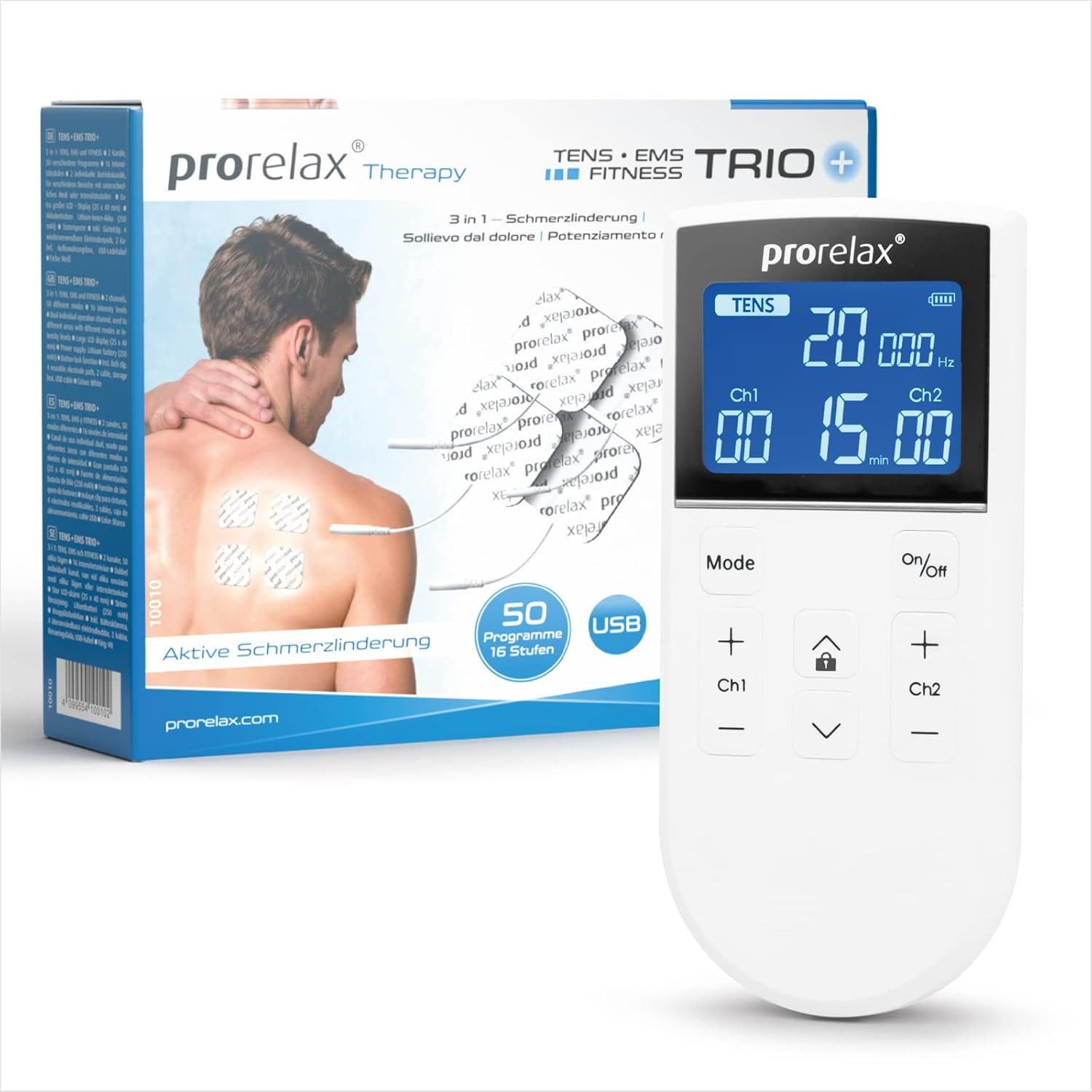 prorelax TENS-EMS-Gerät PRORELAX Elektrostimulationsgerät TENS/EMS Trio+ 10010 Reizstromgerät