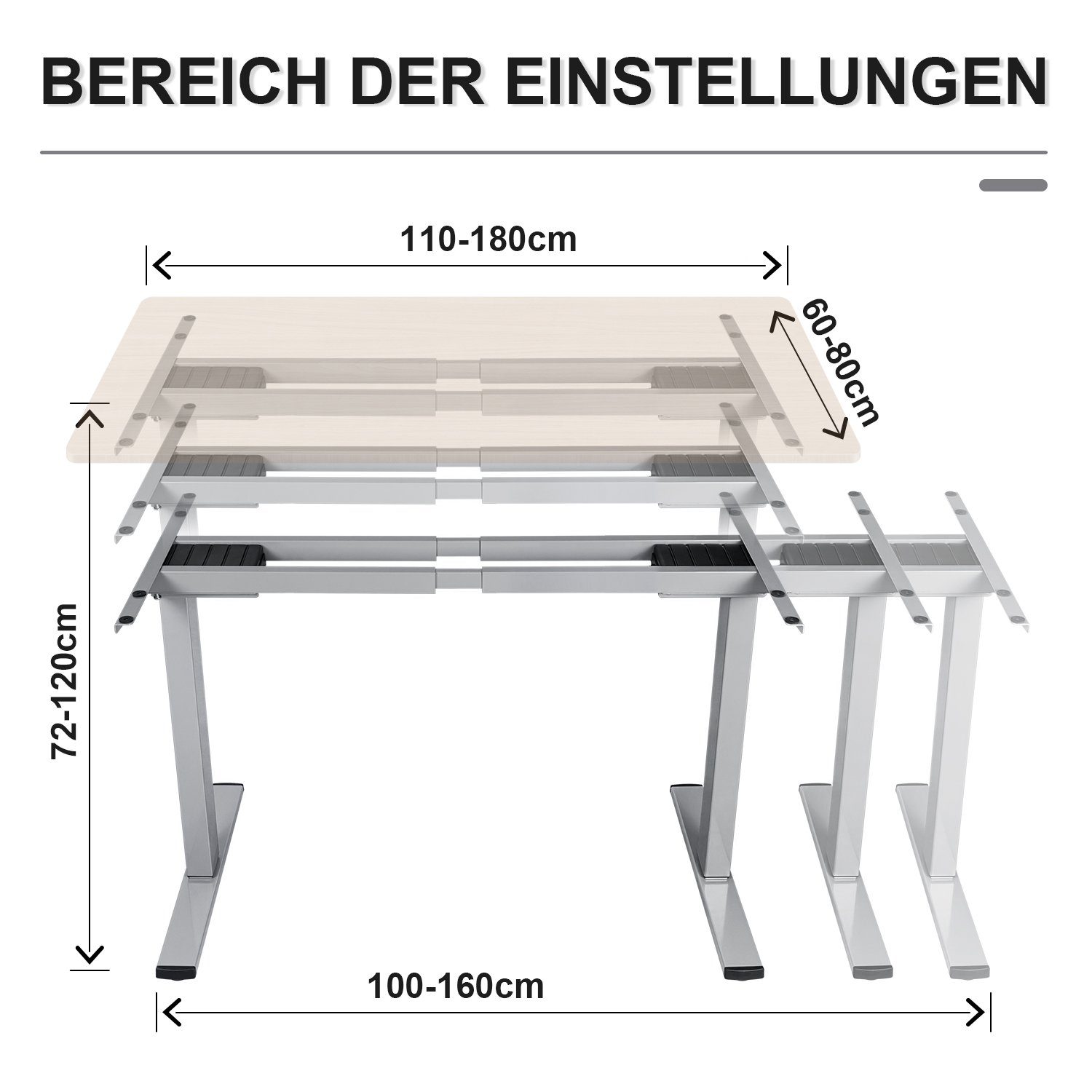 HOMALL Schreibtisch Höhenverstellbarer Tisch Gestell Elektrisch Schreibtisch mit 2 Motoren Grau