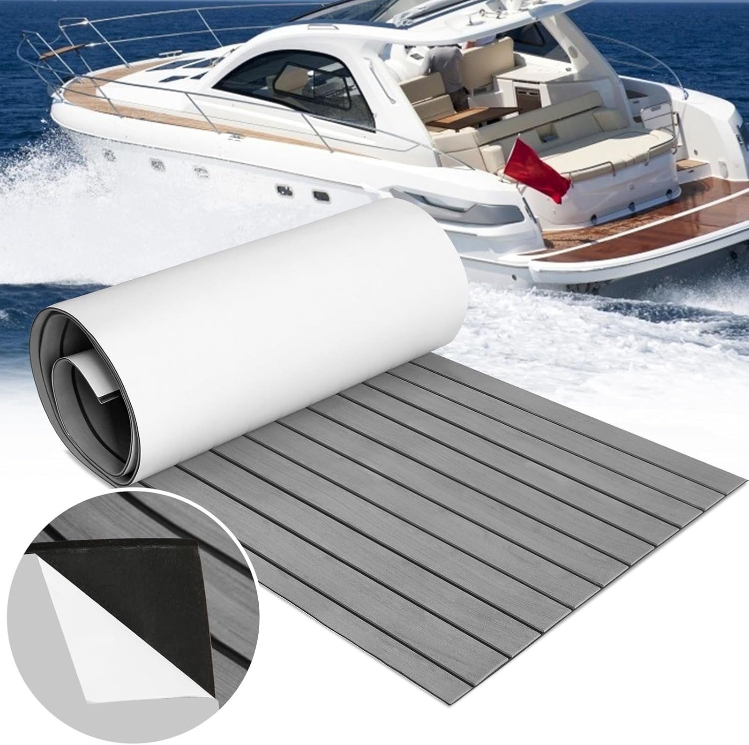 BlingBin Bodenmatte Bodenbelag Matte Eva Selbstklebend,Bootsbodenmatte in Teak-Optik (1 Stück, 1-St., 240*60cm,Rutschfeste,Zuschneidbarer Schiffsbodenmatten), für Yachten, Segelboote, Wohnmobile, Schwimmbäder, Gerade Rillen