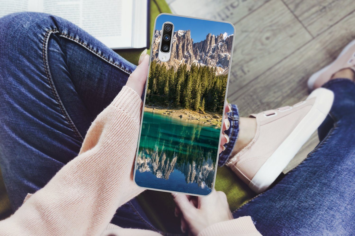 MuchoWow Handyhülle für Samsung Galaxy A70 Berg - Wald - Strand, Phone Case, Silikon, Schutzhülle Dünn