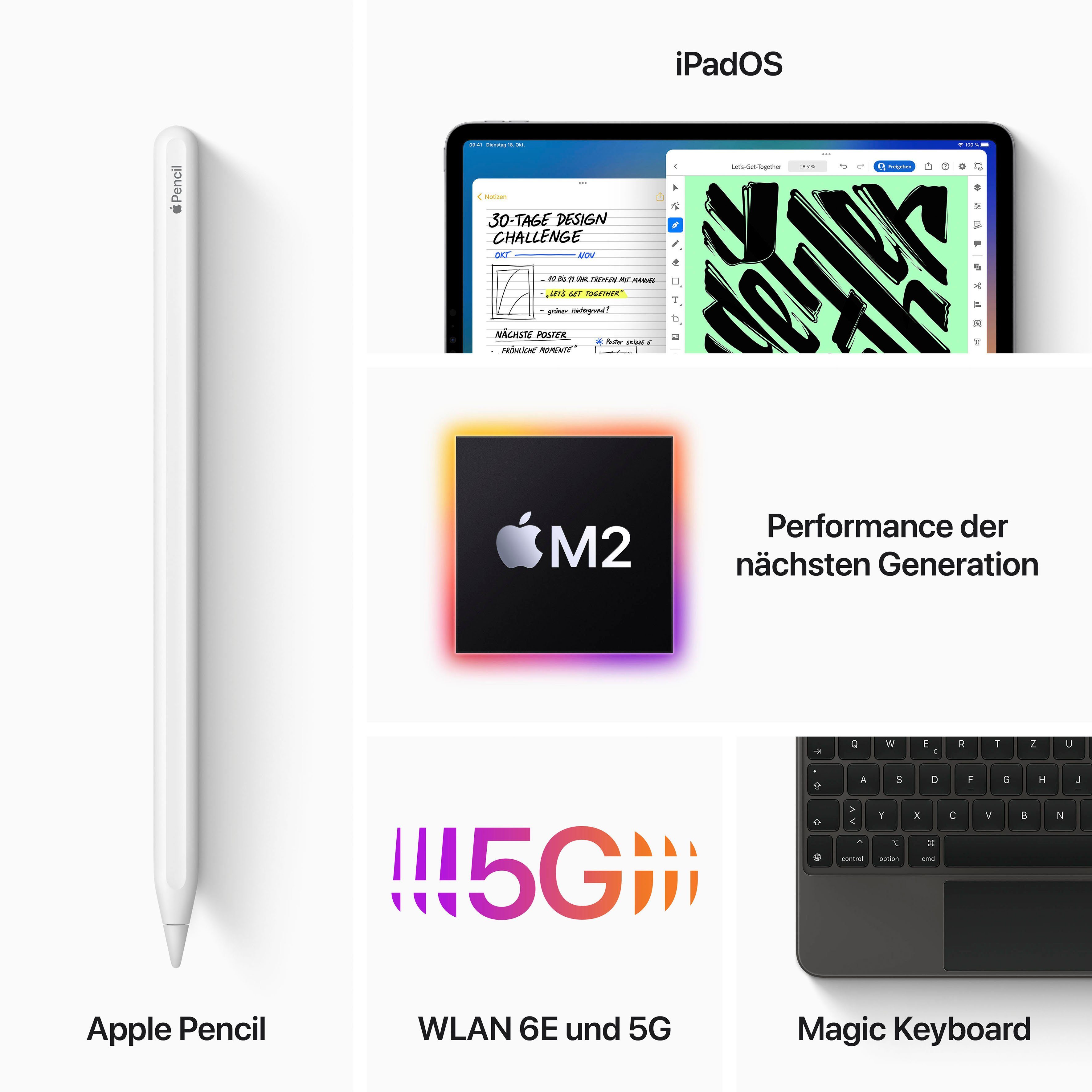 Wi‑Fi GB, Tablet iPad (11", 128 11" 2022 Silver 5G) + iPadOS, Cellular Apple Pro