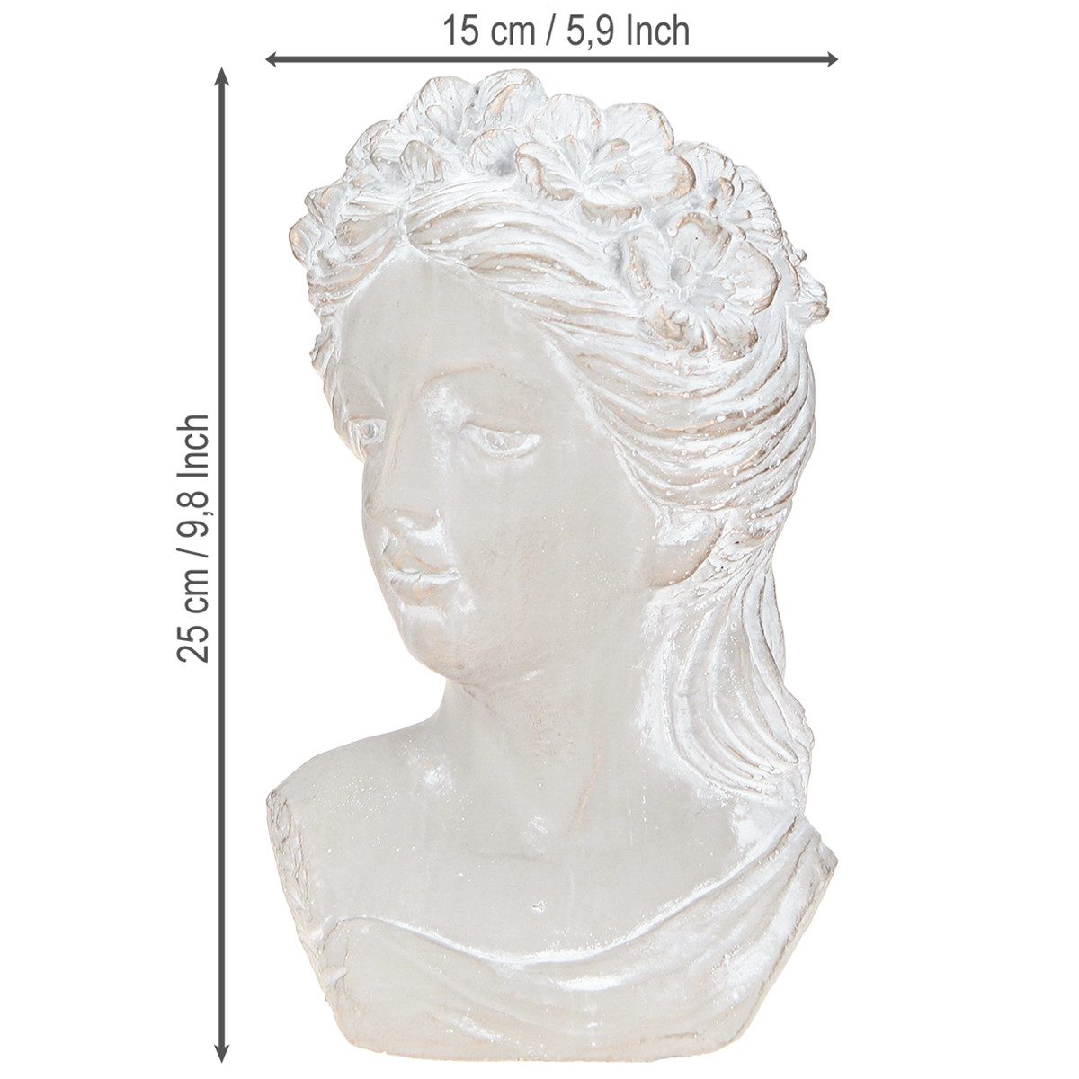 Viana Übertopf Antike Frauenbüste Steinguss Übertopf Grau Vase 15×14×25cm
