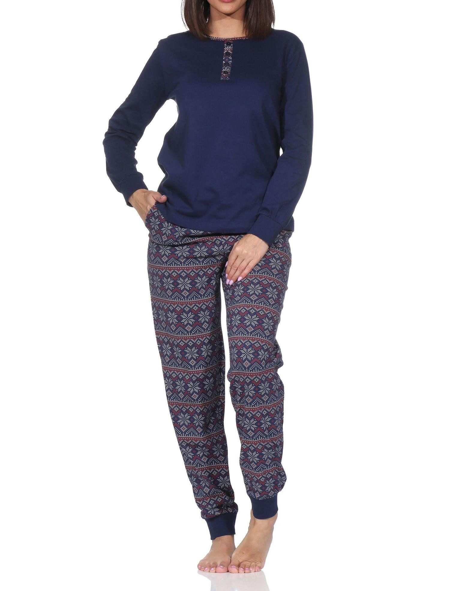Normann Pyjama Damen Schlafanzug lang mit Bündchen im Ethnolook - auch in Übergrößen – Bild 2 von 5