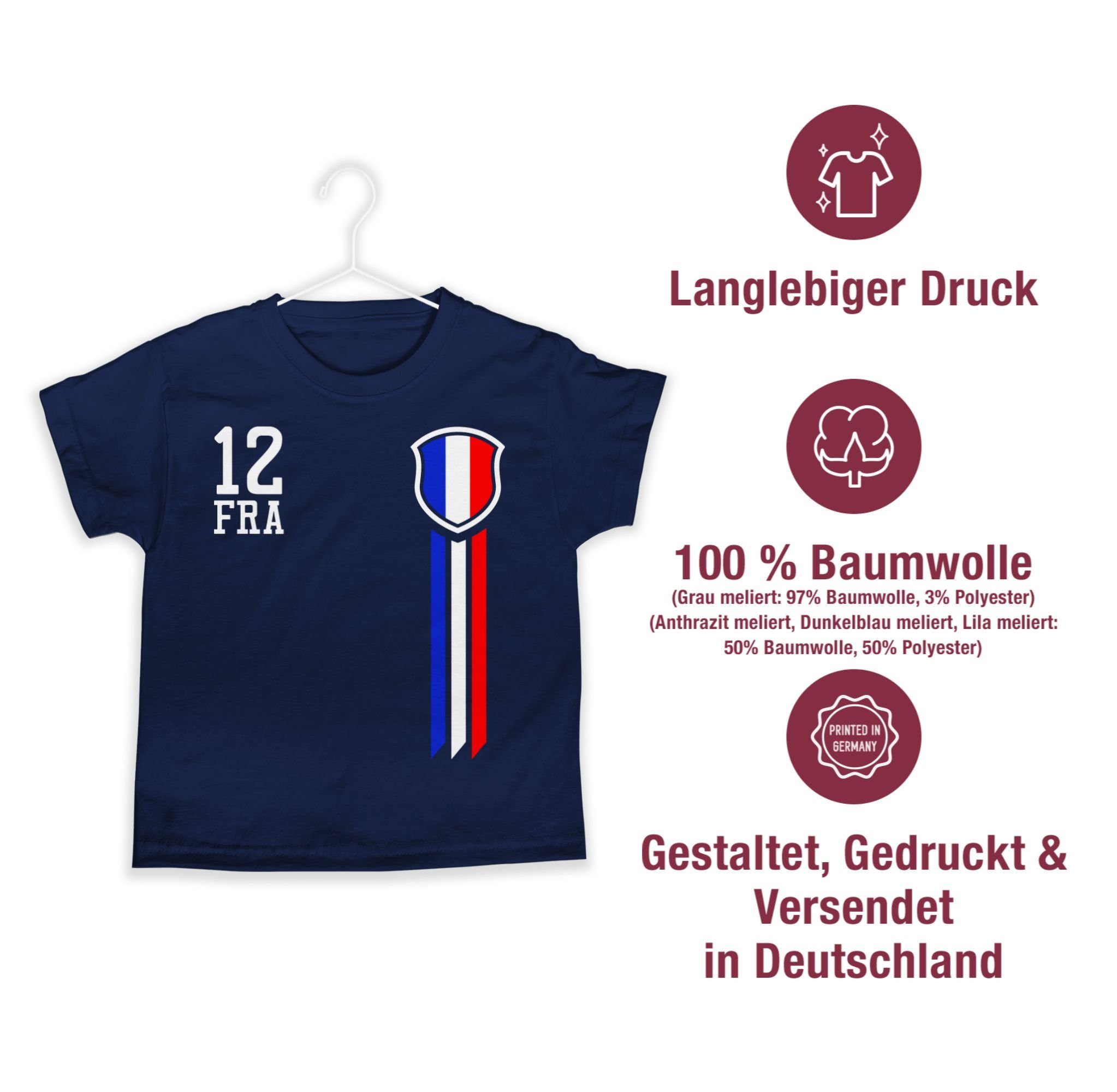 Dunkelblau Fanshirt Kinder T-Shirt Mann 1 Shirtracer Frankreich 12. EM Fussball 2024