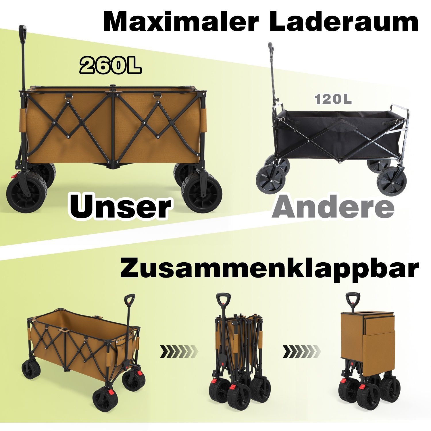 Thumbnail - HOMALL Bollerwagen Faltbar Bollerwagen, Handwagen Transportwagen 120L/260L 150KG