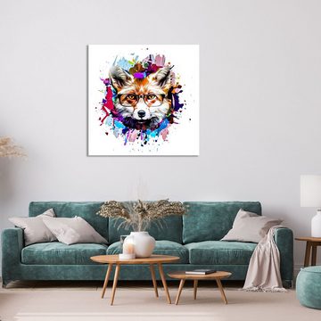 WallSpirit Leinwandbild "Fuchs mit Brille" Modern Art - moderner Kunstdruck - XXL Wandbild, Leinwandbild geeignet für alle Wohnbereiche