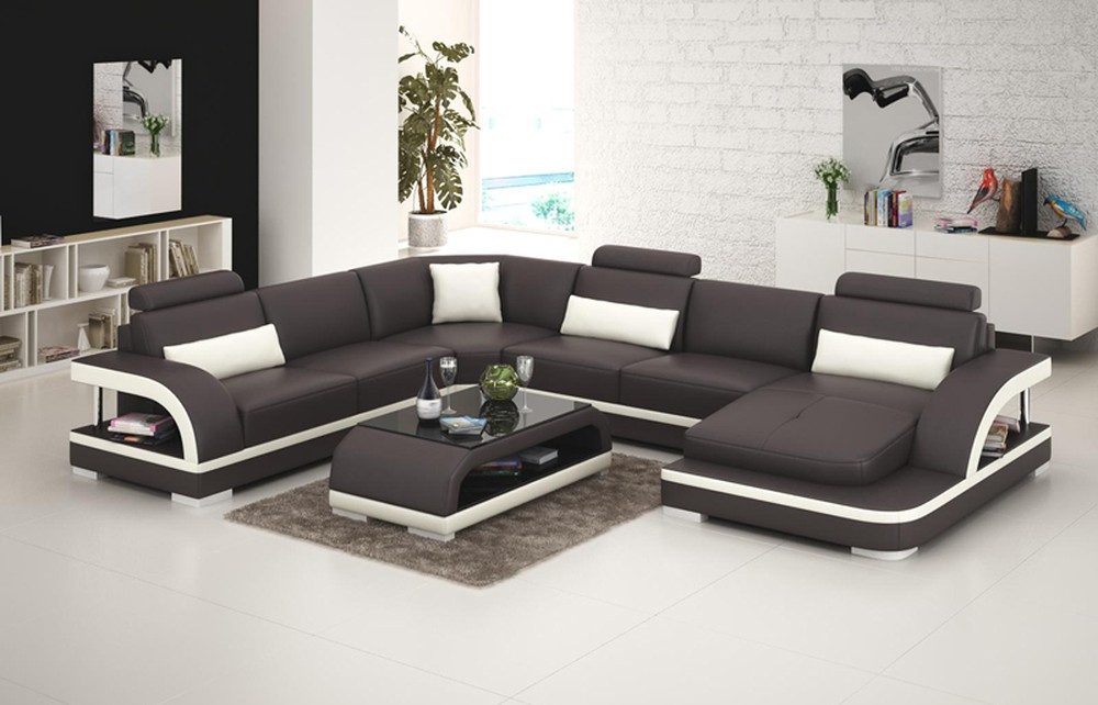 JVmoebel Ecksofa Weiße Ecken-Couch aus Leder - Wohnlandschaft Garnitur, Made in Europa