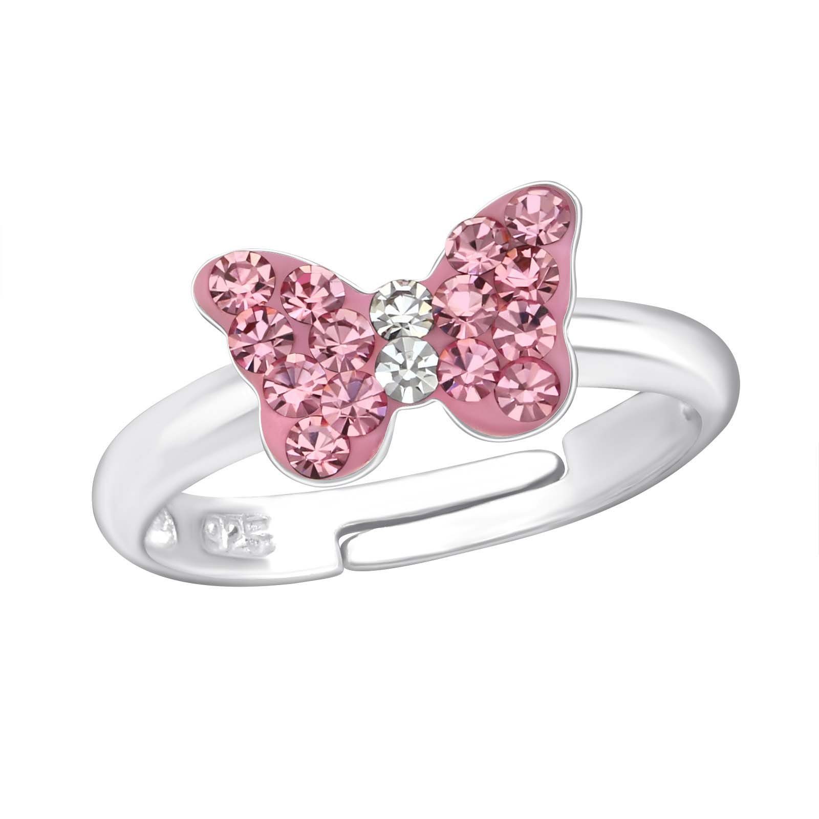 Damen Rosa Mädchen Schmetterling Fingerring Geschenk Kinder Silberring Silber, Ring Kinderschmuck schmuck23 925