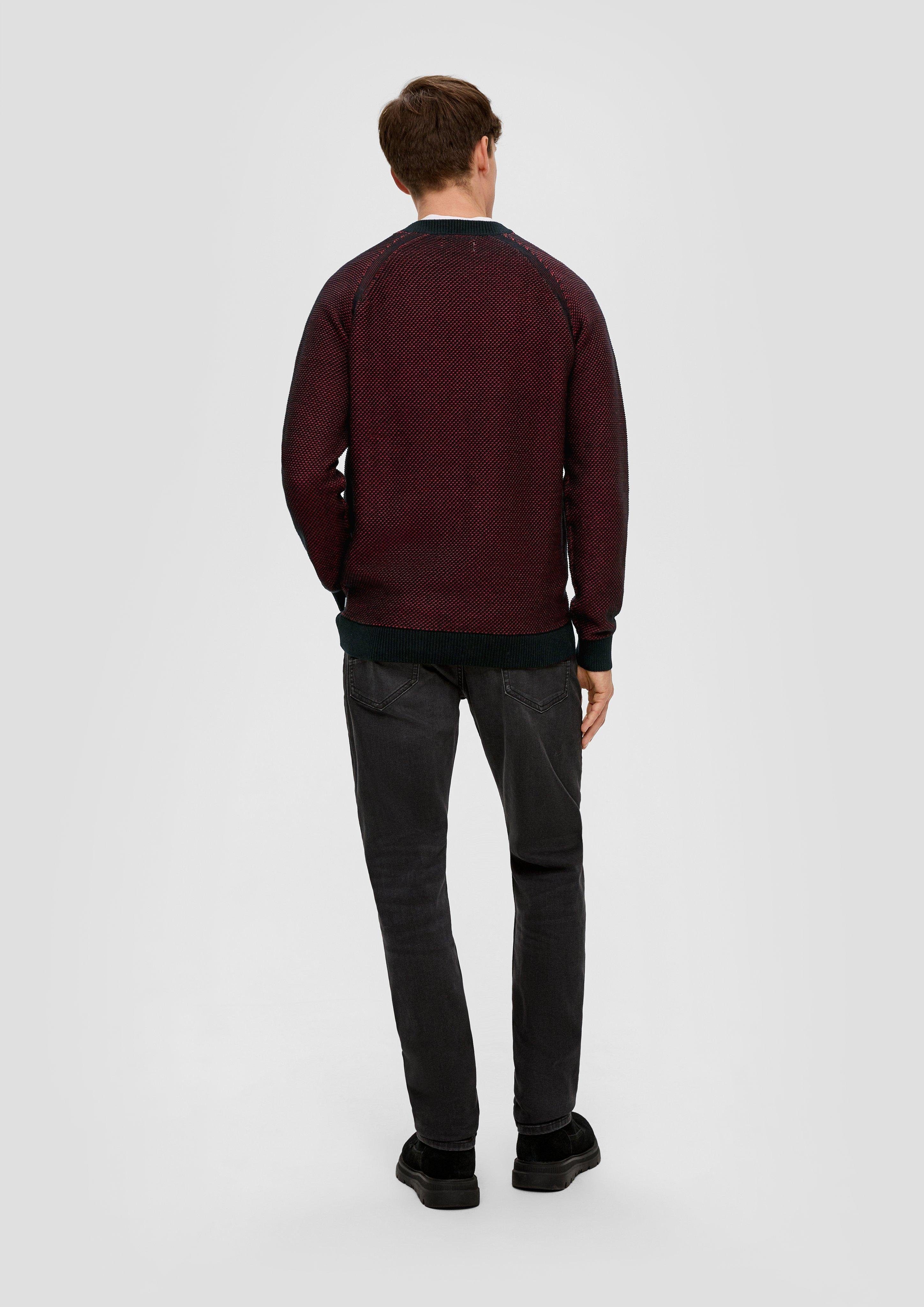 Rippblende Crew s.Oliver Strickpullover Neck mit Strickpullover schwarz