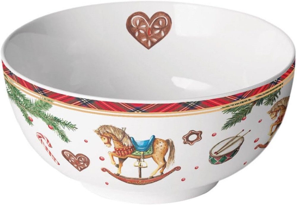 Ambiente Luxury Paper Products Müslischüssel Porzellan Schale, Serviergeschirr, Geschirr, Schalen, Schüssel, Porzellan Schüssel ca, 400 ml, Tiere, Weihnachten, Winter, Schüssel Schaukelpferd, Motiv, (1-tlg), Kollektion, Geschenke, Ideal als Geschenk