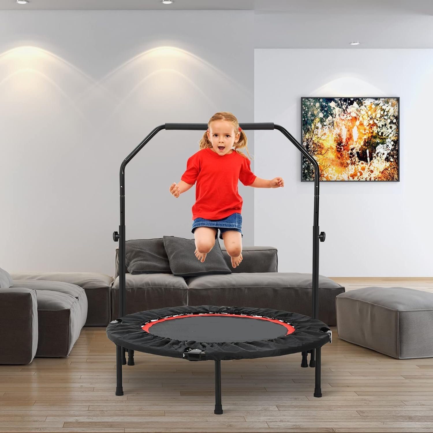 Trampolin und Erwachsene Schutzhülle cm, Kinder, TLGREEN kg, Armlehne höhenverstellbar,Tragfähigkeit Fitnesstrampolin für Ø 101 150 Mit