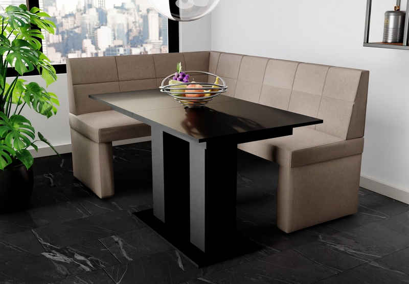 Fun Möbel Eckbankgruppe Eckbankgruppe „BLAKE“ Розмір 168x128cm mit Tisch Schwarz, ausziehbarer Tisch