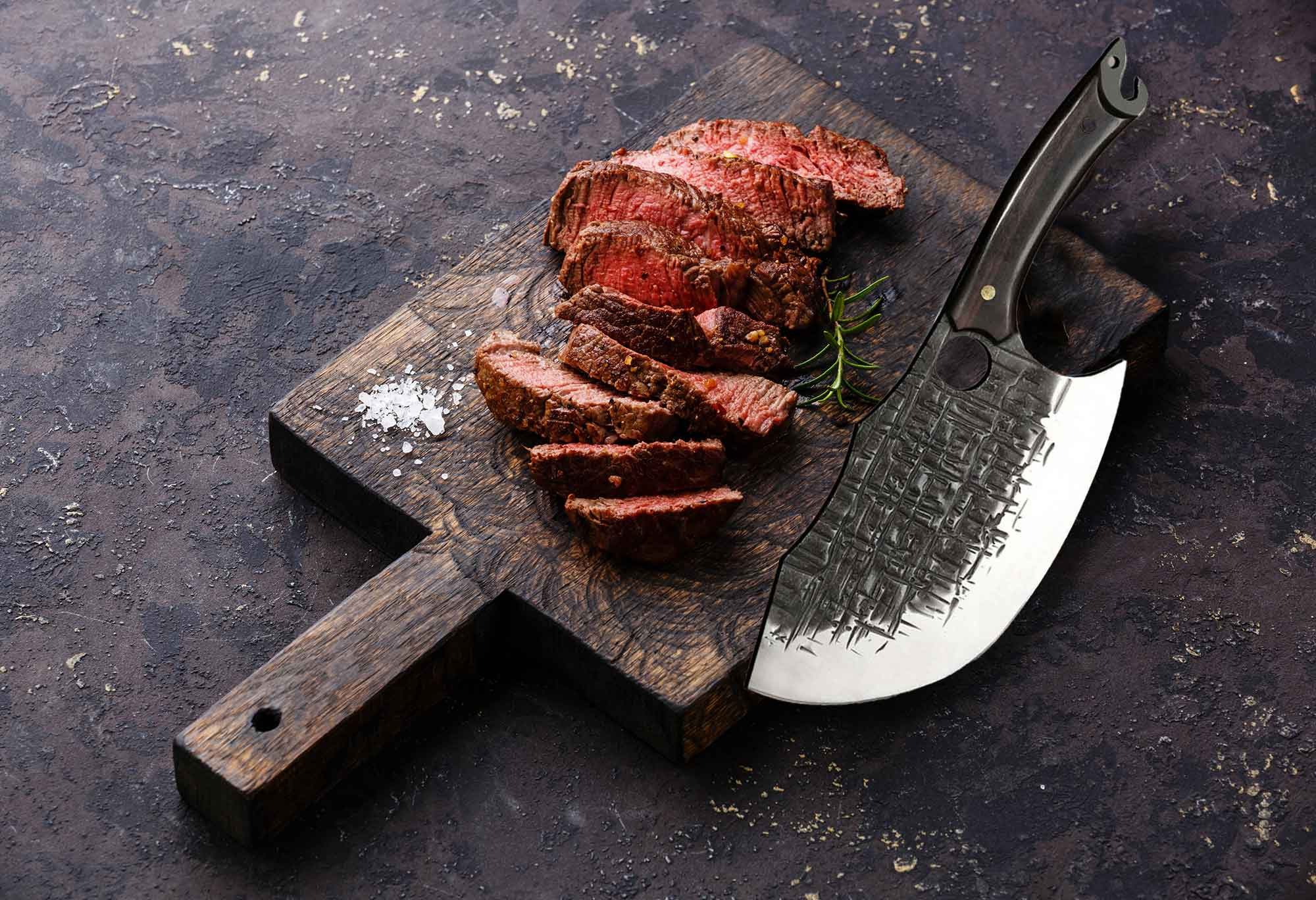 Muxel Hackmesser Metzgermesser Hackmesser Fleischerbeil schwer mit gebogener extradicke, handlich