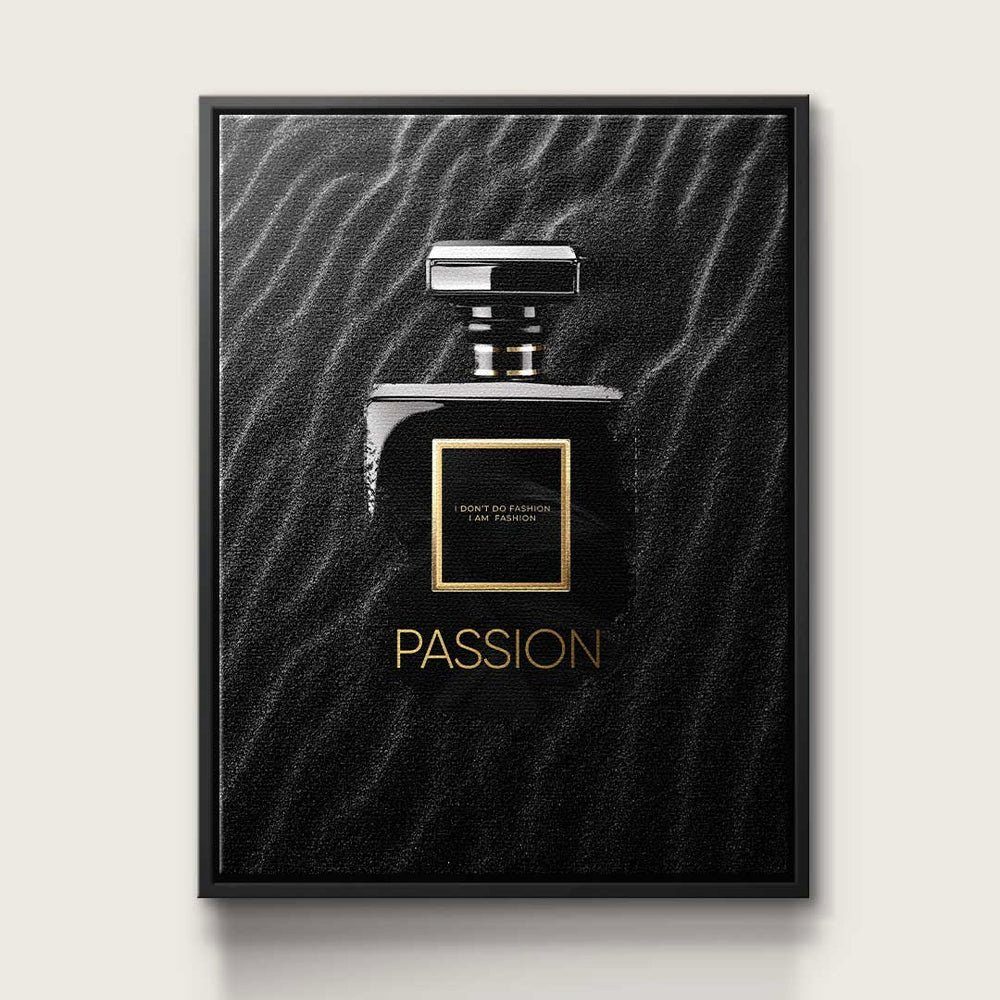 Premium Motiv Rahmen Passion Leinwandbild SAND, Pure schwarzer Parfum Leinwandbild, - DOTCOMCANVAS®