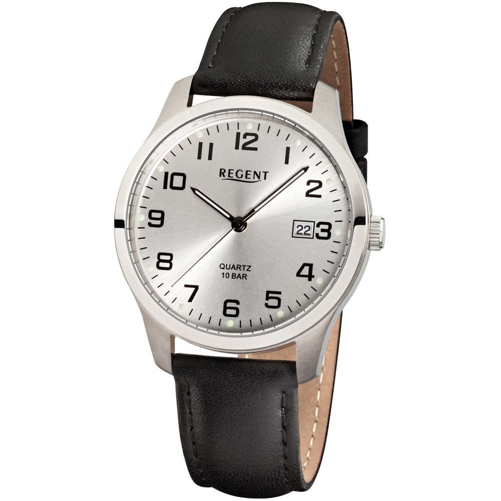 Regent Titanuhr REGENT Herren Armbanduhr F-931 silber / sunray D. 37 mm Lederband