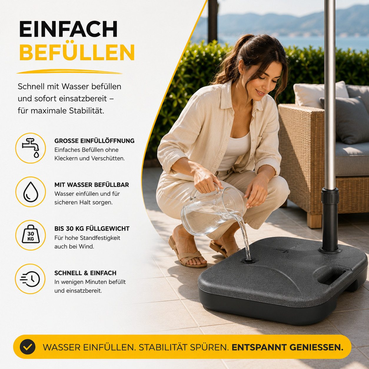 toolmate® Schirmständer Sonnenschirmständer für Ampelschirme – Bodenkreuz Schirmgewichte