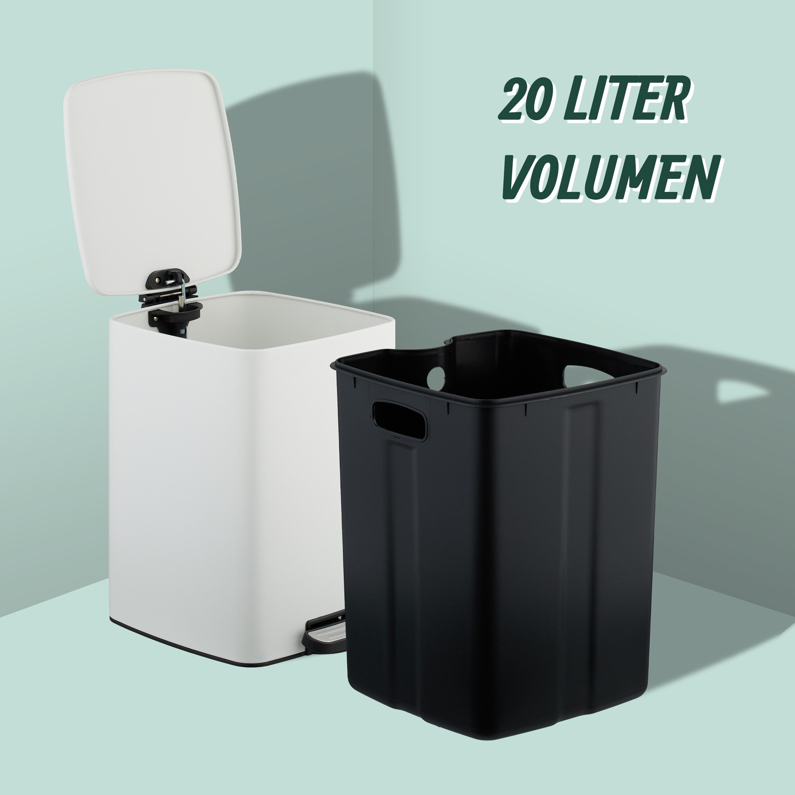 relaxdays Mülleimer Küche 20 Liter mit Müllbeutel, weiß – Bild 5 von 5