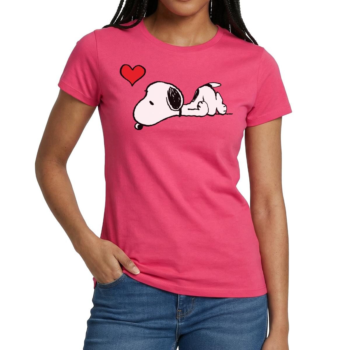 Spreadshirt T-Shirt Peanuts Snoopy Liebe Herz Love Frauen T-Shirt (1-tlg) Slim Fit, fällt klein aus