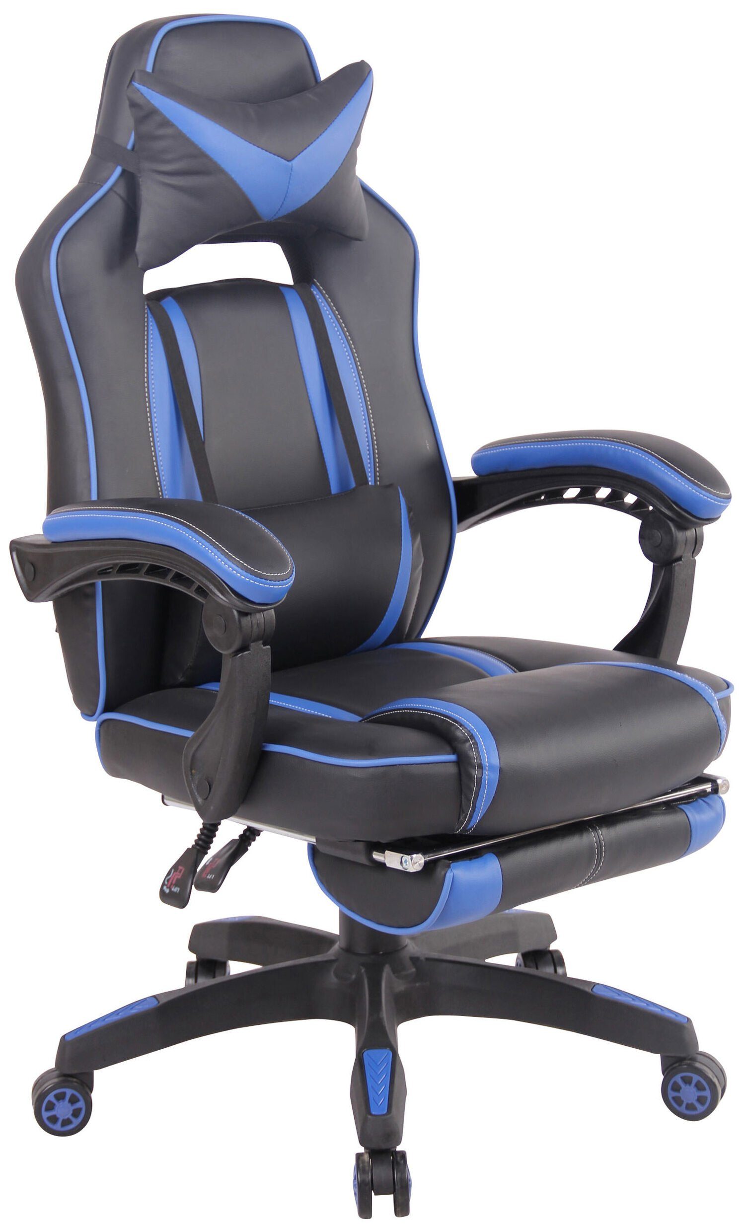 TPFLiving Gaming-Stuhl Hero mit bequemer Rückenlehne - höhenverstellbar und 360° drehbar (Schreibtischstuhl, Drehstuhl, Chefsessel, Konferenzstuhl), Gestell: Kunststoff schwarz - Sitz: Kunstleder schwarz/blau