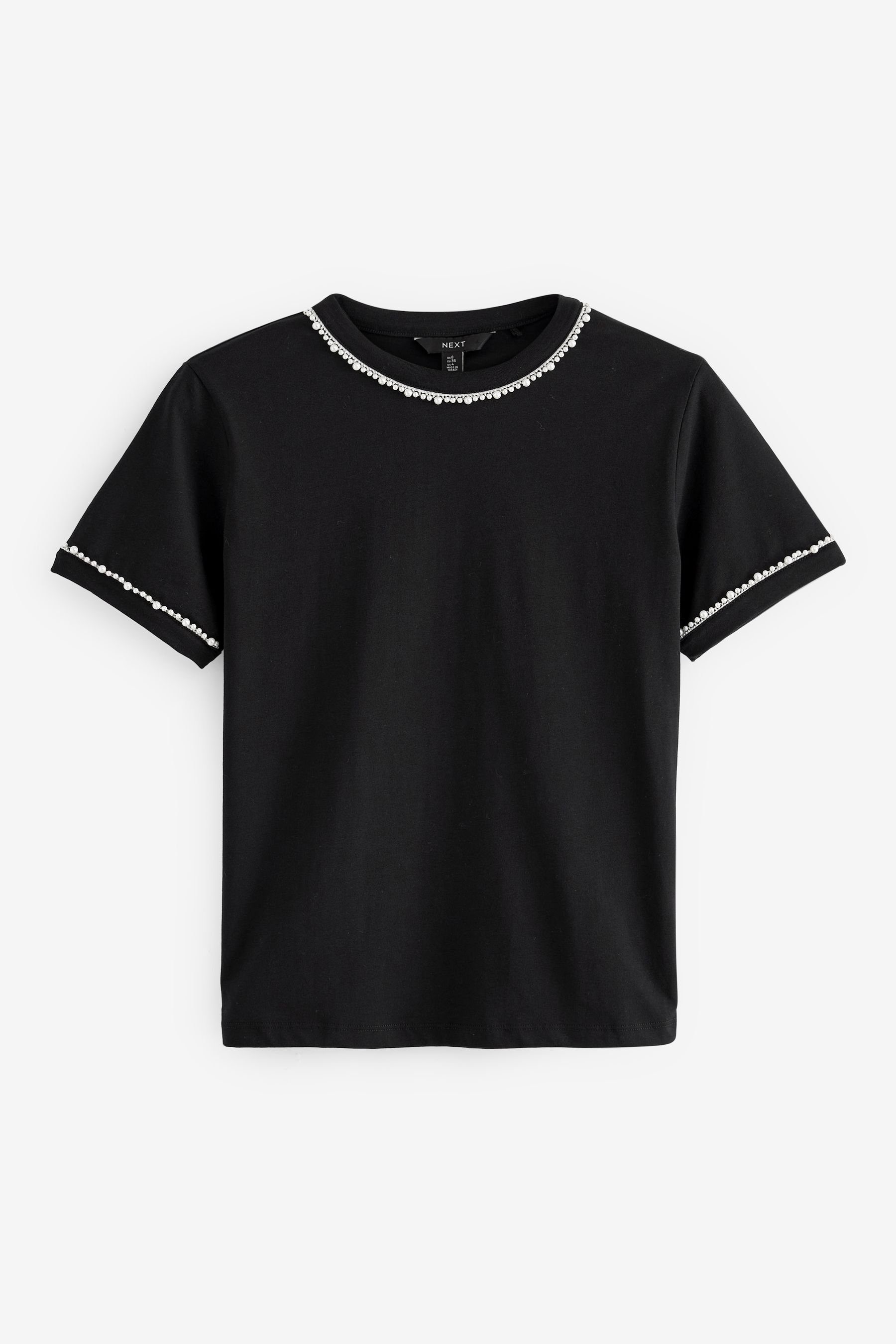 Next T-Shirt Kurzärmeliges T-Shirt mit Perlenbesatz (1-tlg) Black